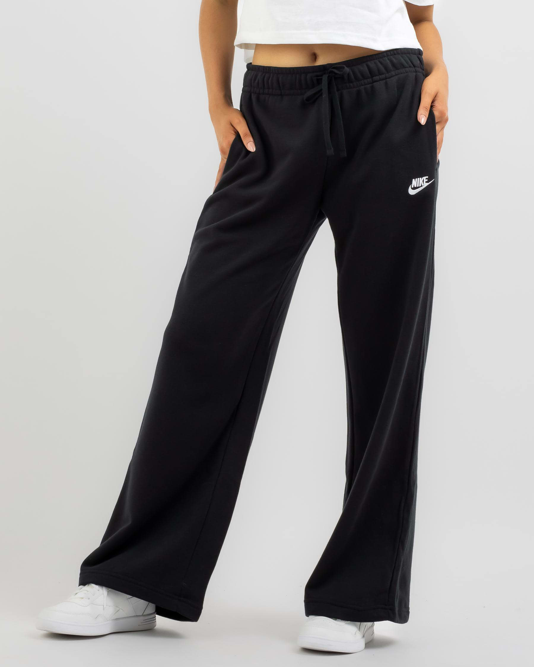 Shop Nike Club Wide Leg Track Pants In Black/white - Fast Shipping ...