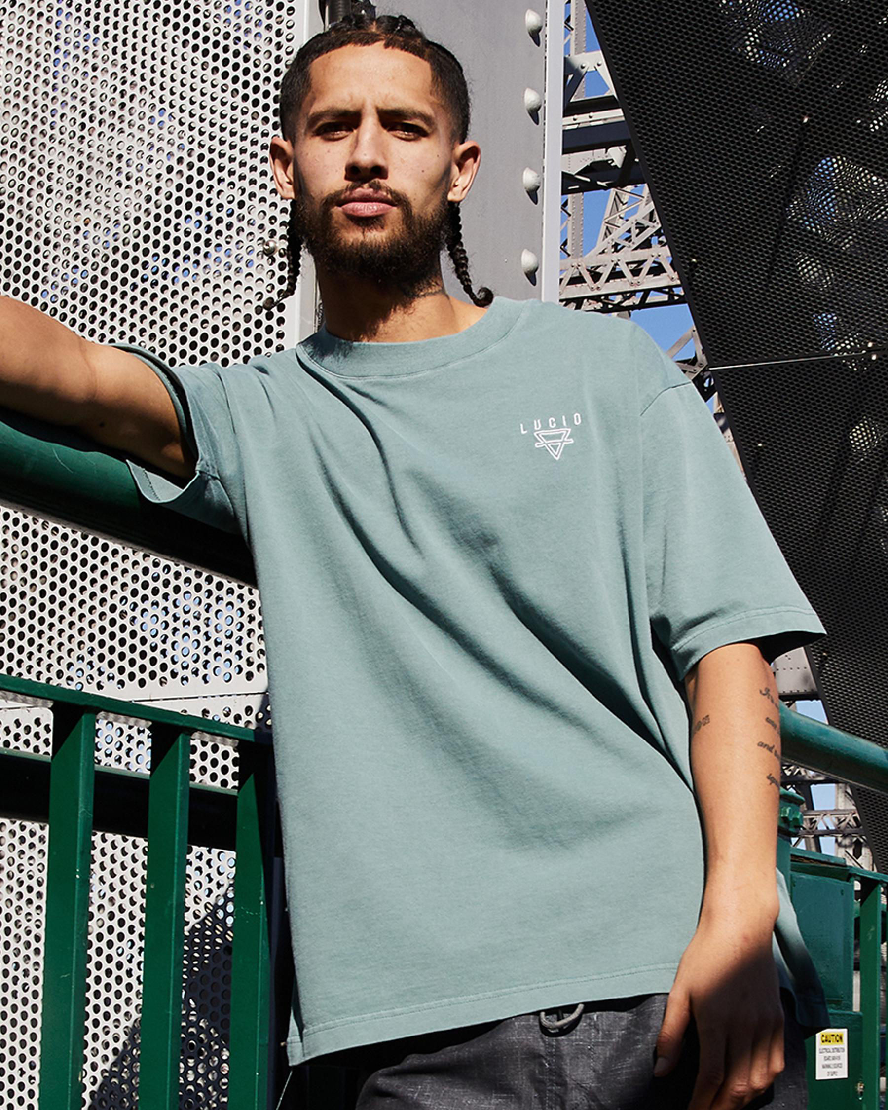 Shop Lucid Framed Box Fit TShirt In Washed Green Fast Shipping