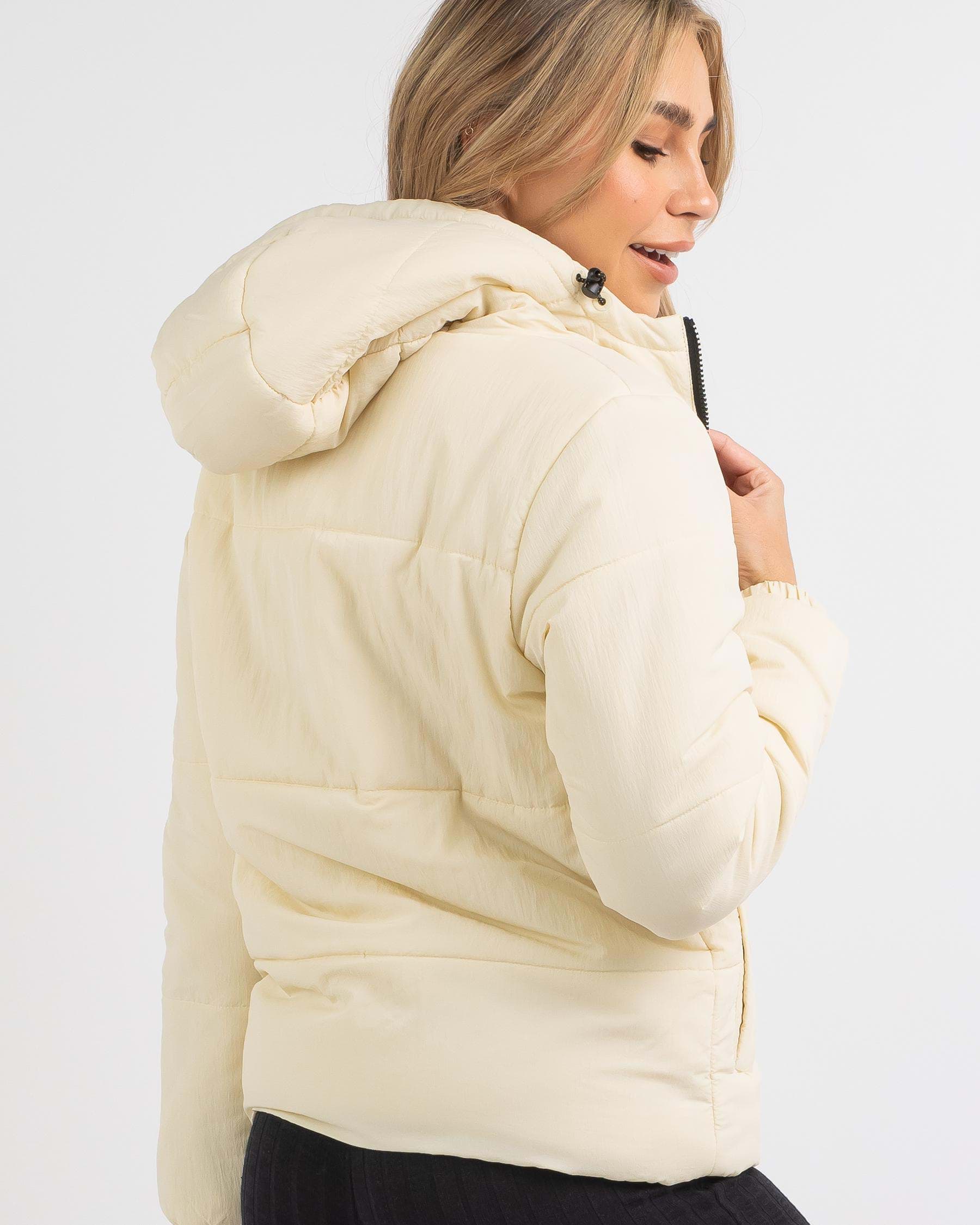 Billabong Transport Hooded Puffer Jacket In Antique White - FREE ...