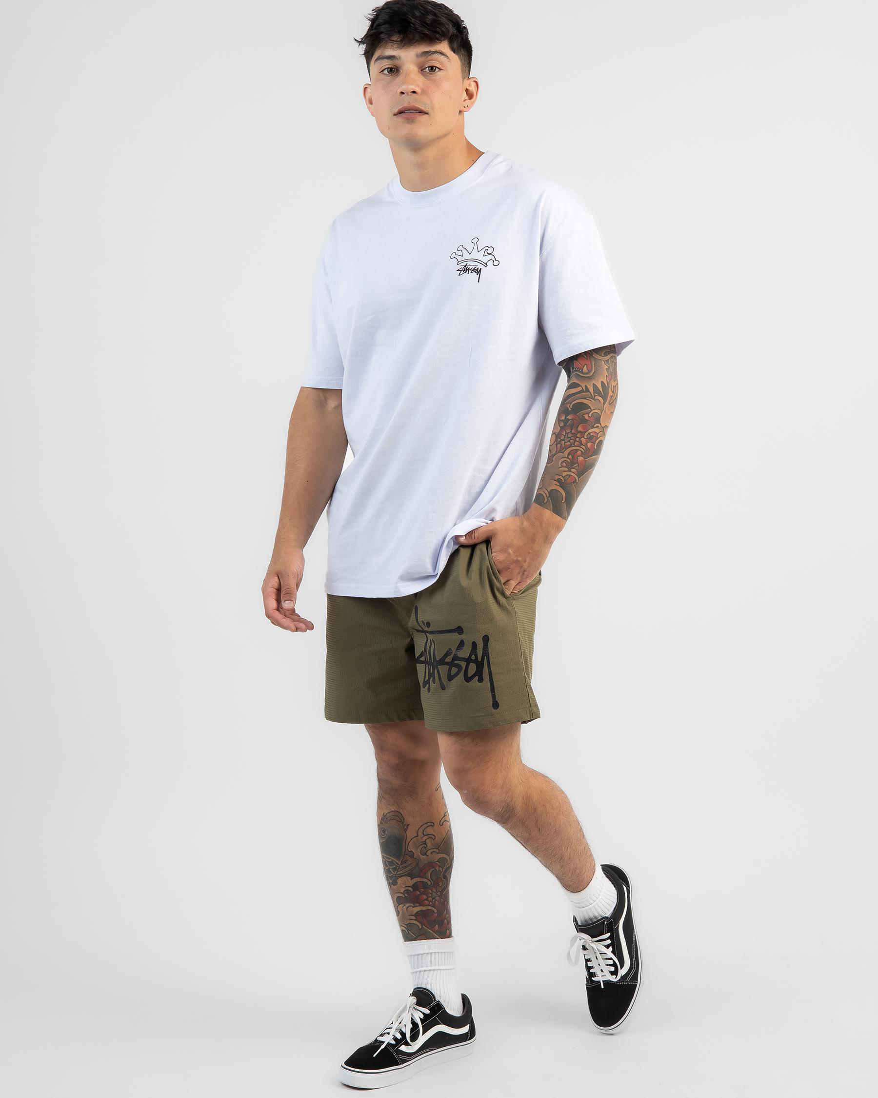 Shop Stussy Big Graffiti Beach Shorts In Army Green Fast Shipping Shop stussy big graffiti beach shorts in army green fast shipping