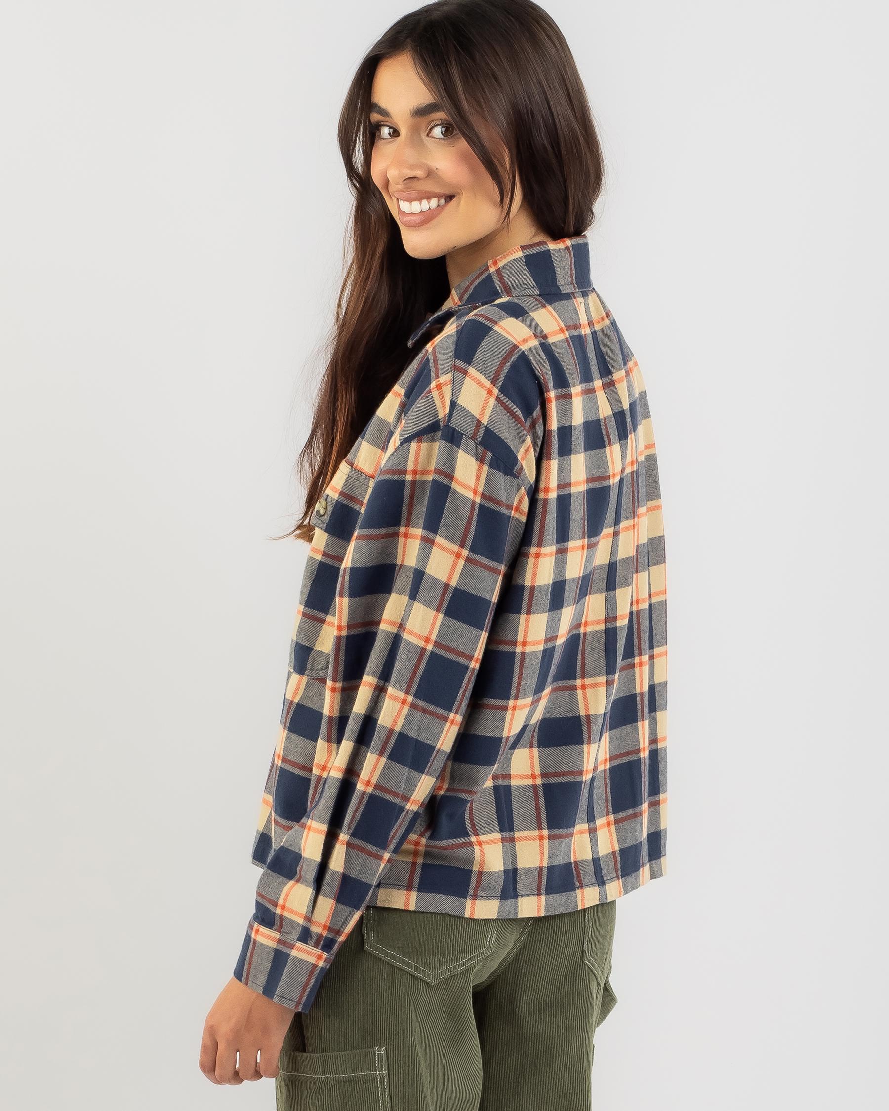 Shop Brixton Bowery Flannel Shirt In Washed Navy/sand - Fast Shipping ...