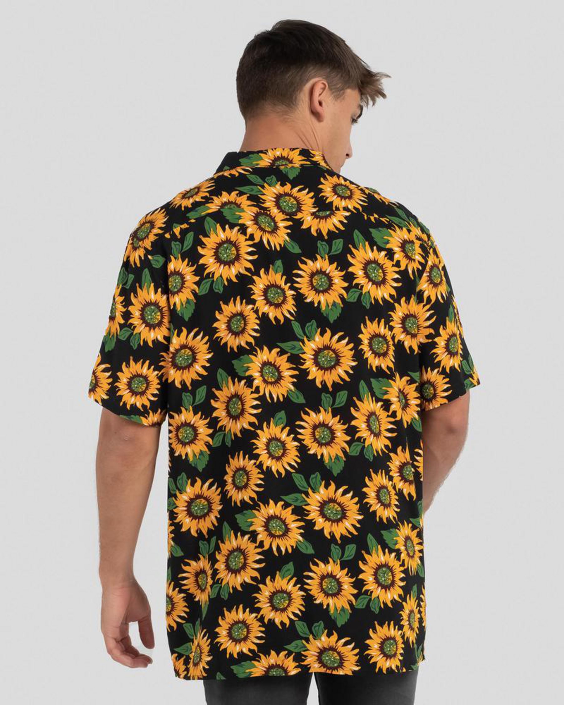 Shop Skylark Sunflowers Short Sleeve Shirt In Black - Fast Shipping ...