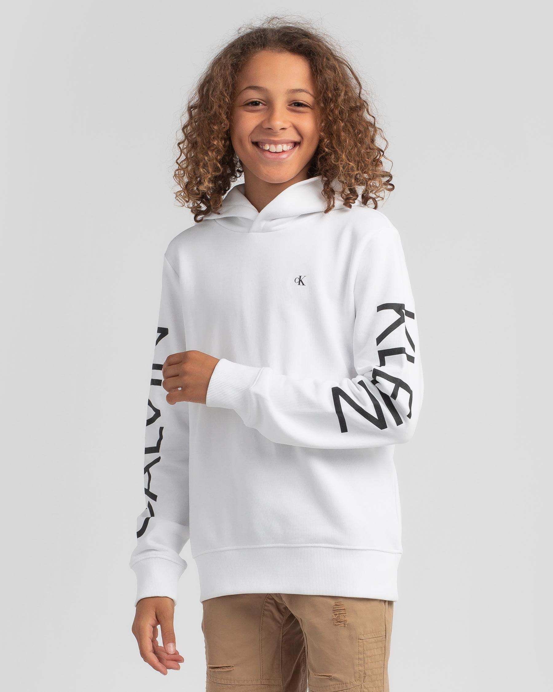 Shop Calvin Klein Boys' Hero Logo Hoodie In Bright White - Fast ...