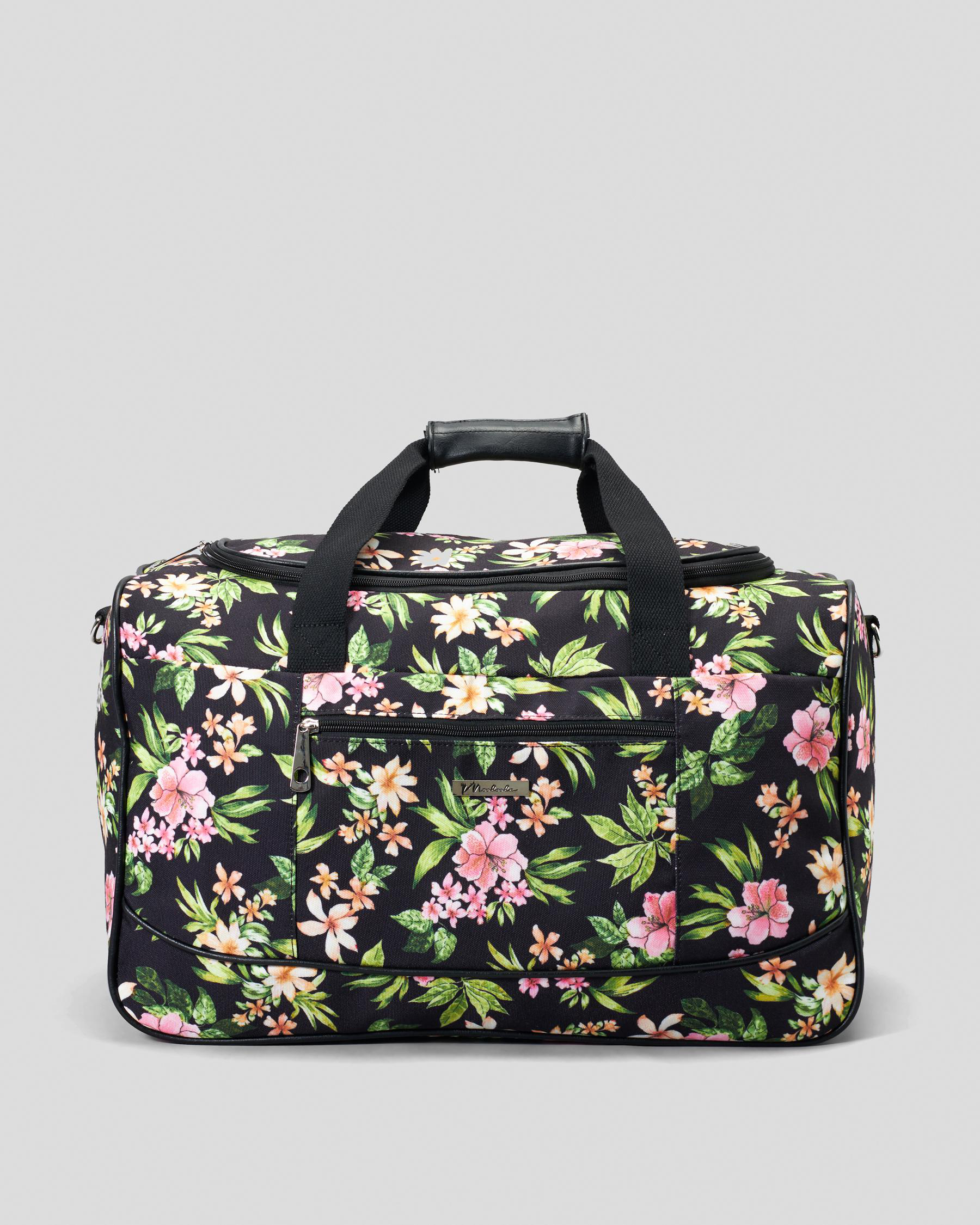 Shop Mooloola Poppy Overnight Bag In Black/pink Floral Fast Shipping