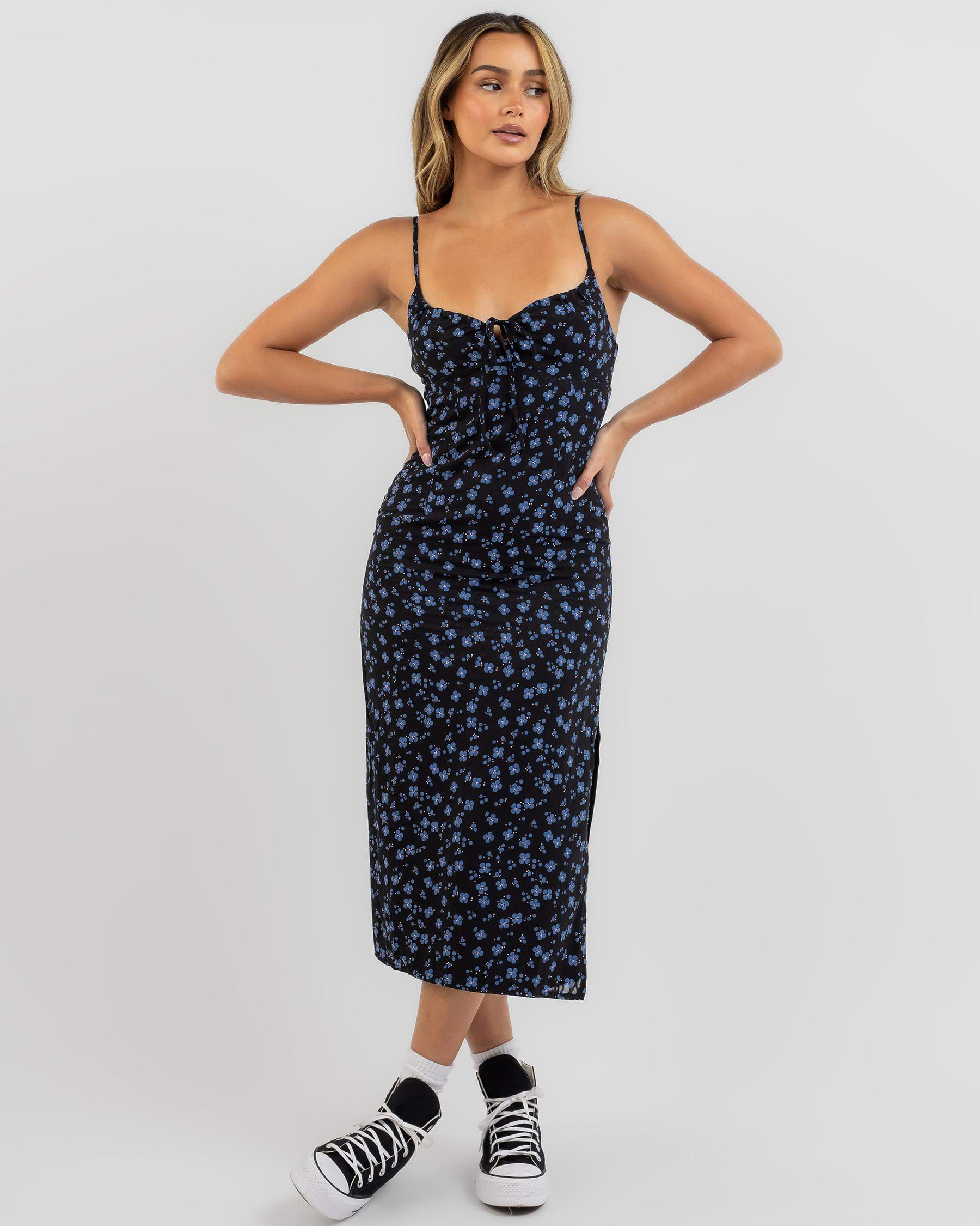 Ava And Ever Marianna Midi Dress In Black/blue - Fast Shipping & Easy ...