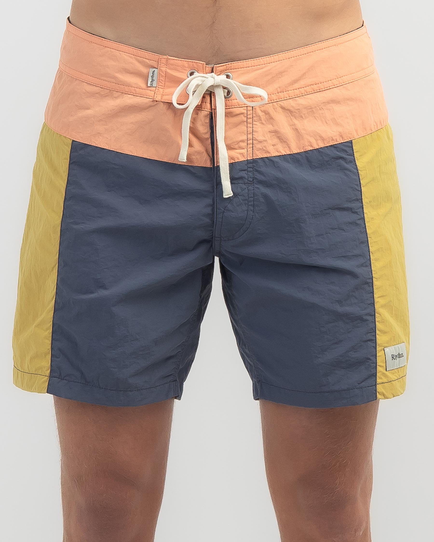 Shop Rhythm Heritage Block Trunk Board Shorts In Slate Fast Shipping