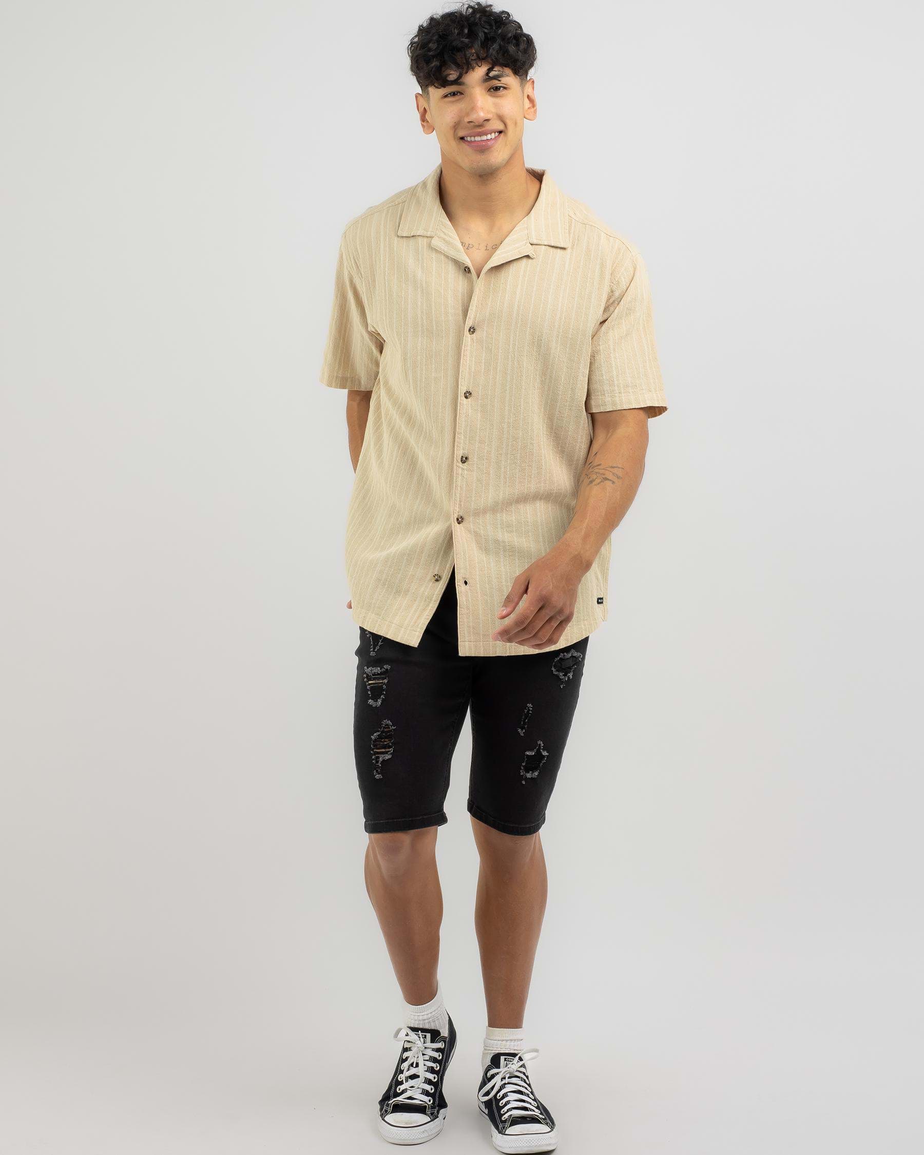RVCA Beat Stripe Short Sleeve Shirt In Stone - Fast Shipping & Easy ...