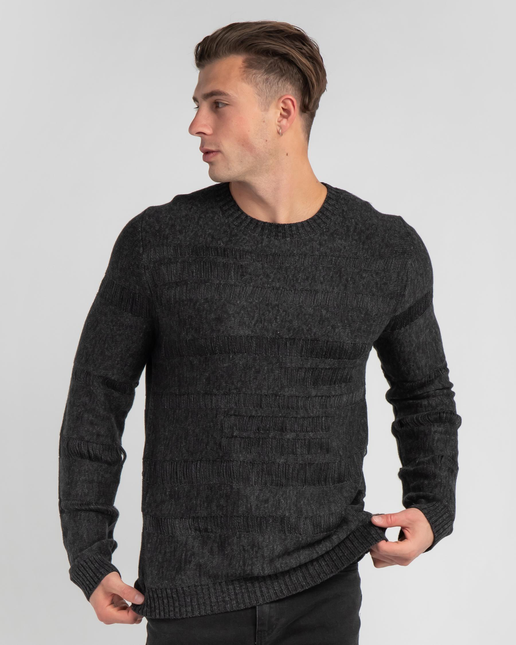 Shop Rusty Crux Crew Knit Sweatshirt In Black - Fast Shipping & Easy ...