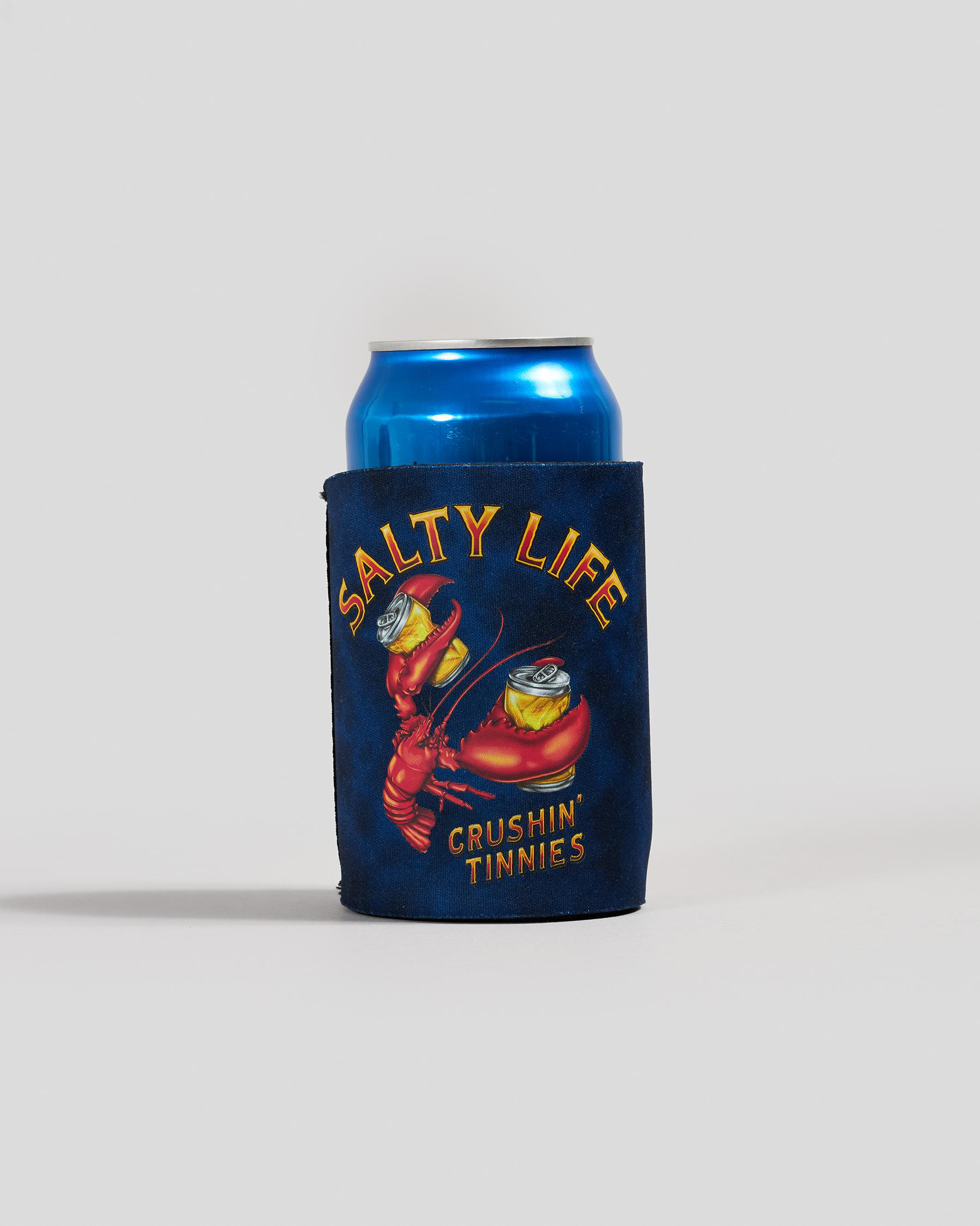 Salty Life Crushin Tinnies Stubby Cooler In Blue Mottle FREE