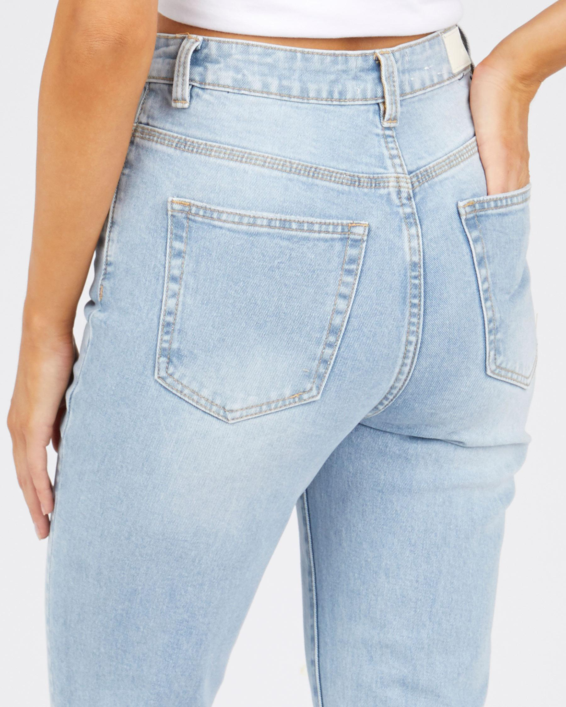 Shop Ziggy Denim Hi Mum Straight Crop Jeans In Brighter Waters Trash