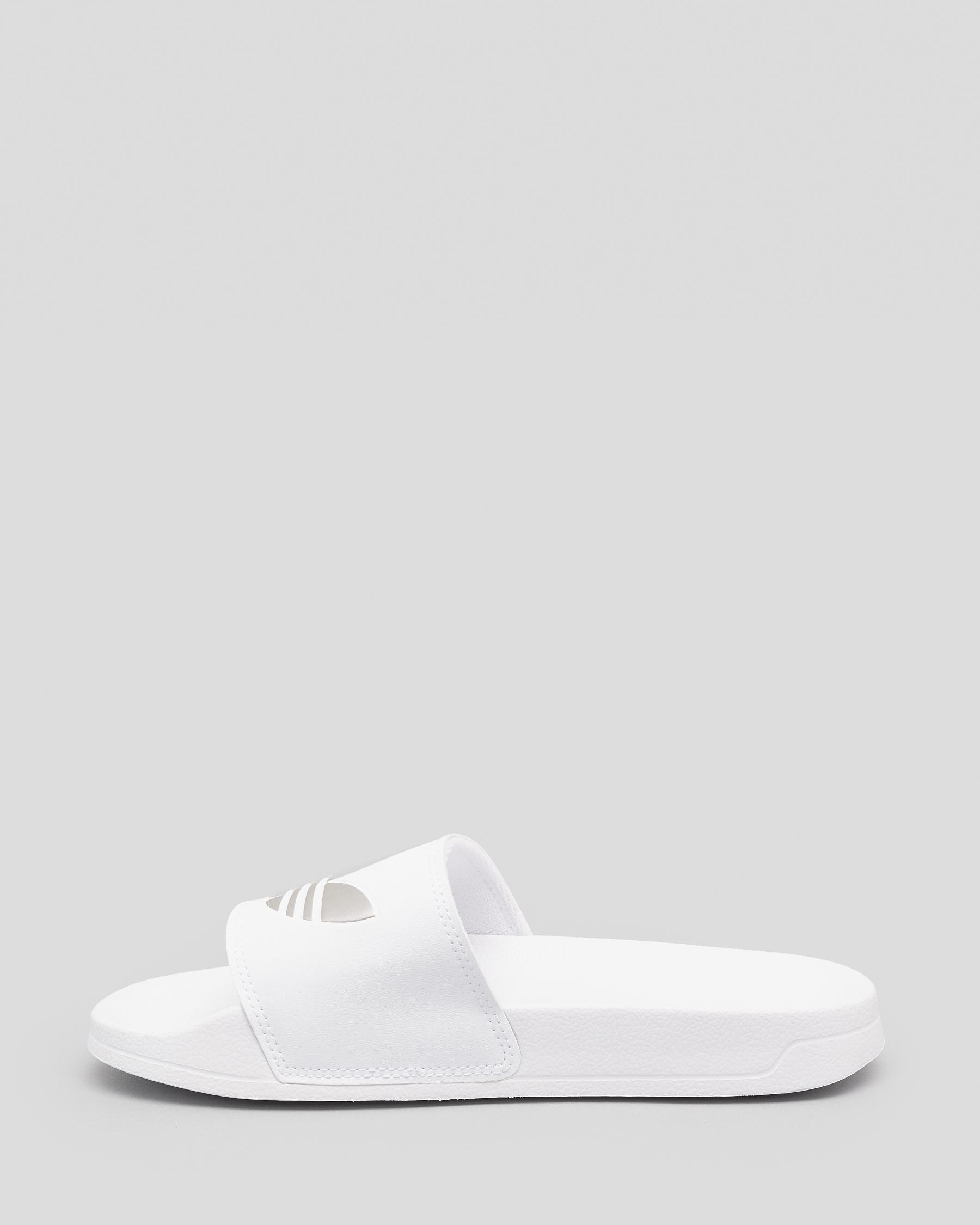 Adidas Adilette Lite Slide Sandals In White/silver - Fast Shipping ...