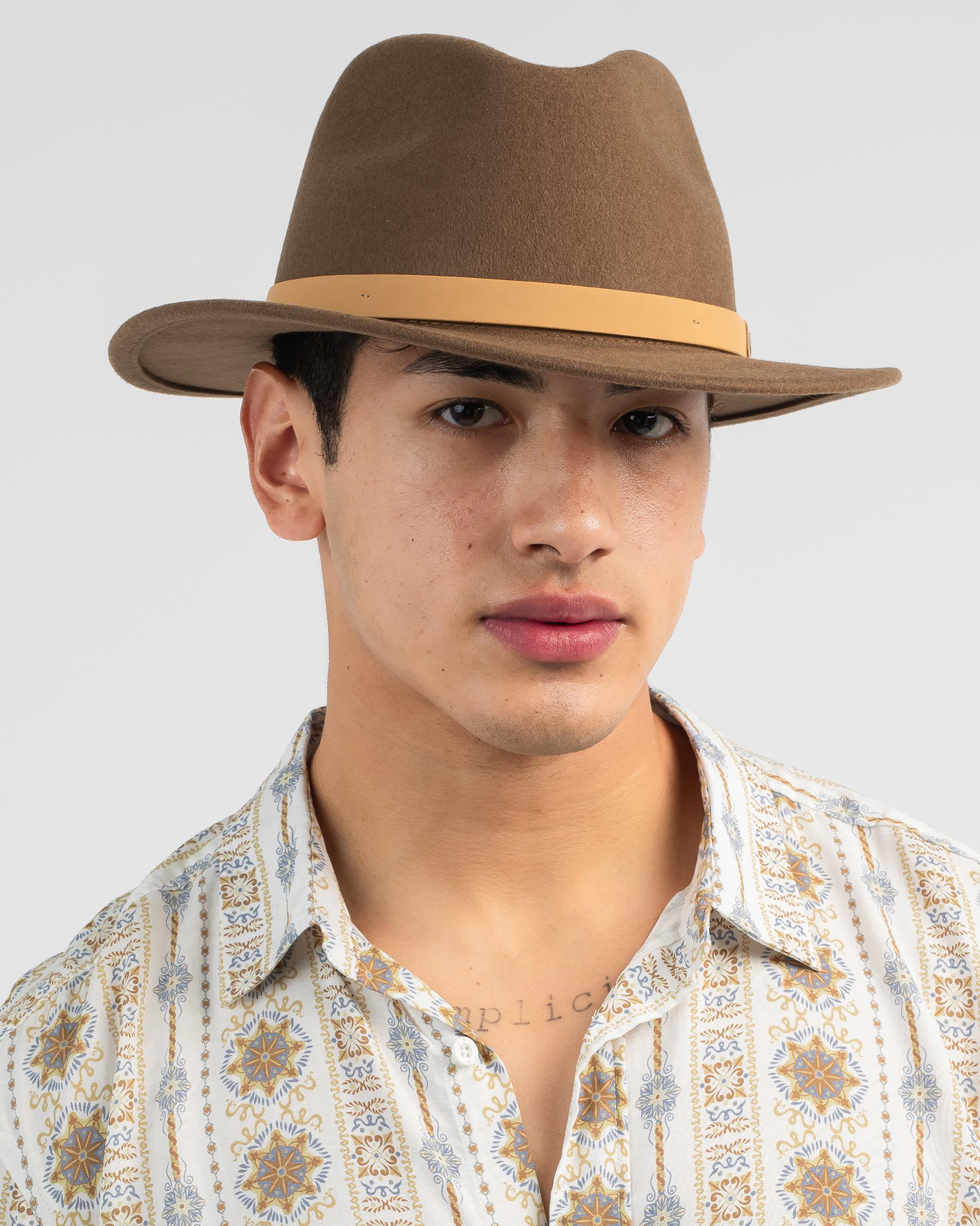 Shop Brixton Messer Felt Hat In Desert Palm/natural - Fast Shipping ...
