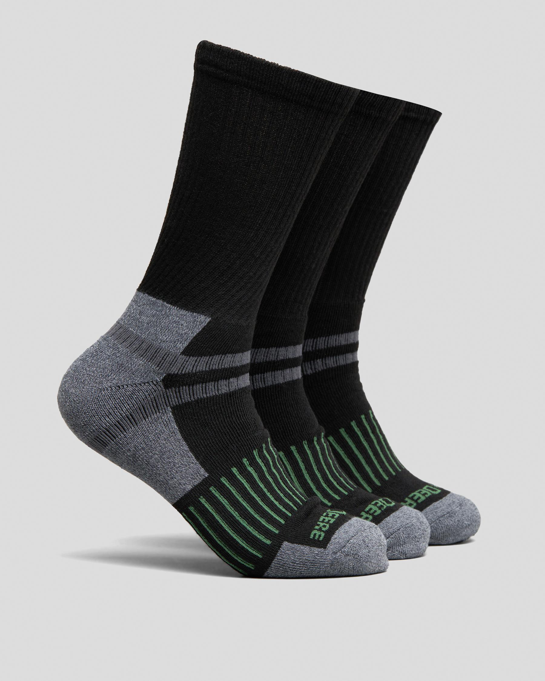Shop John Deere Crew Work Socks 3 Pack In Black/grey Fast Shipping