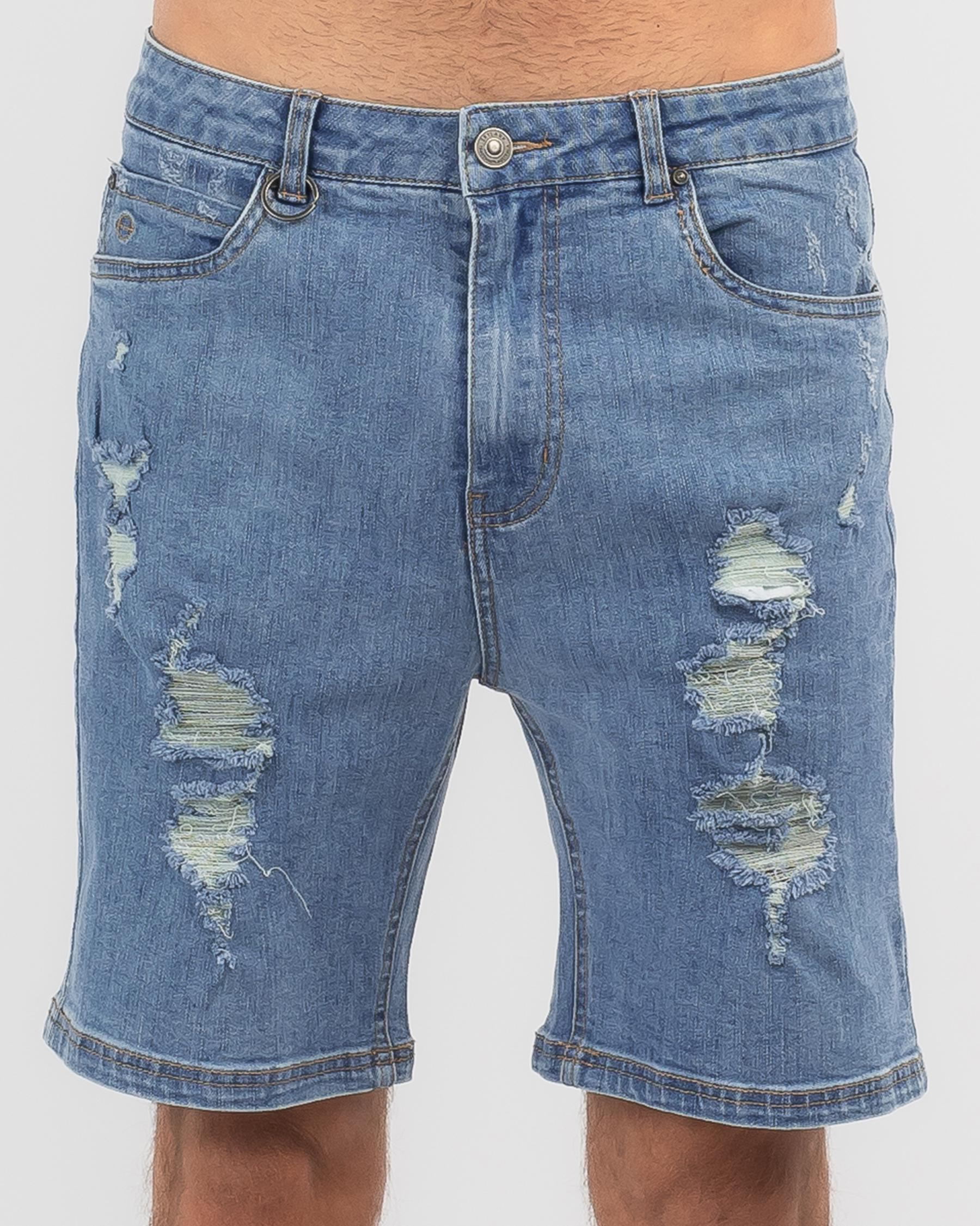 Shop Skylark Destroyed Denim Shorts In Blue - Fast Shipping & Easy ...
