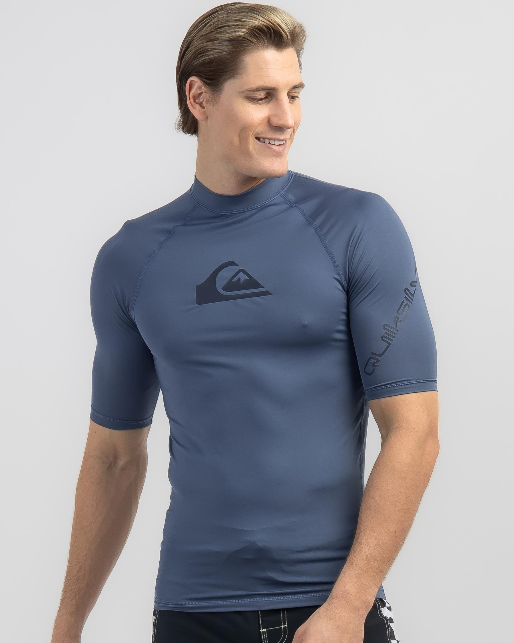 Shop Quiksilver All Time Short Sleeve Rash Vest In Bering Sea Fast