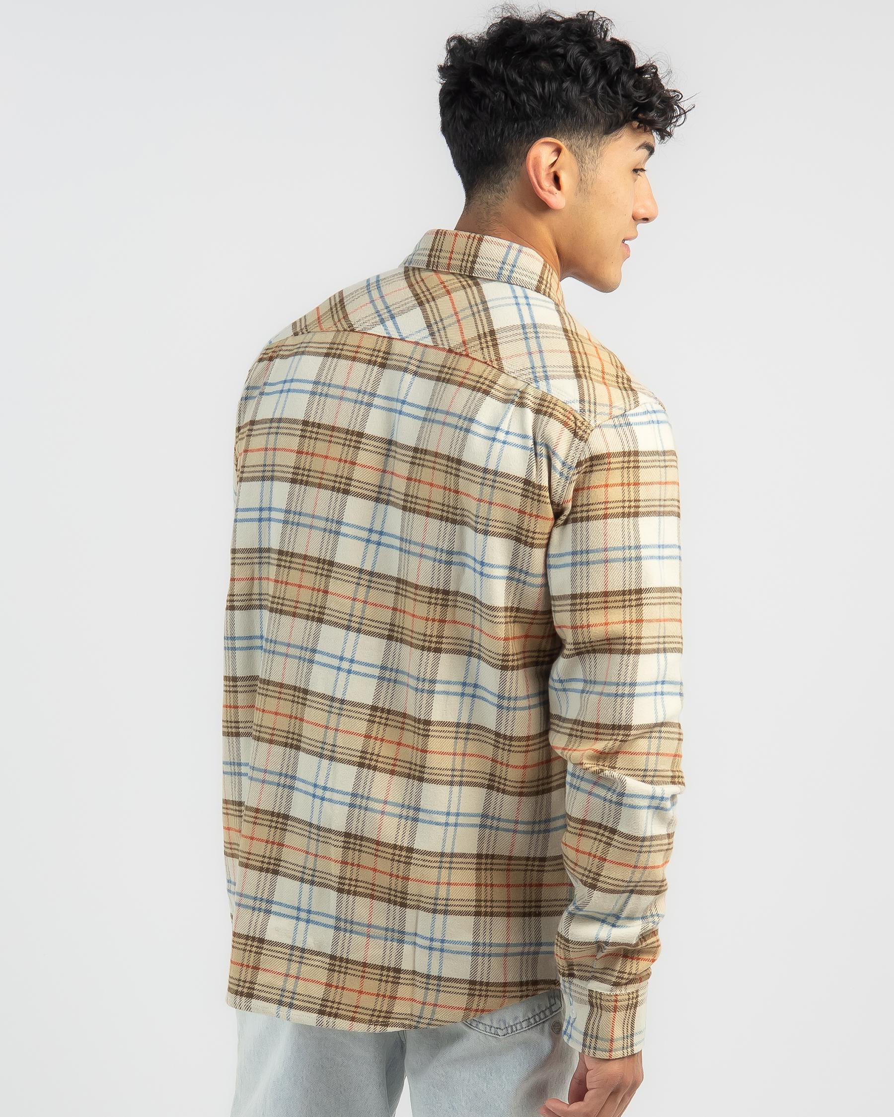 Shop Brixton Bowery Flannel Long Sleeve Shirt In Off White/whitecap
