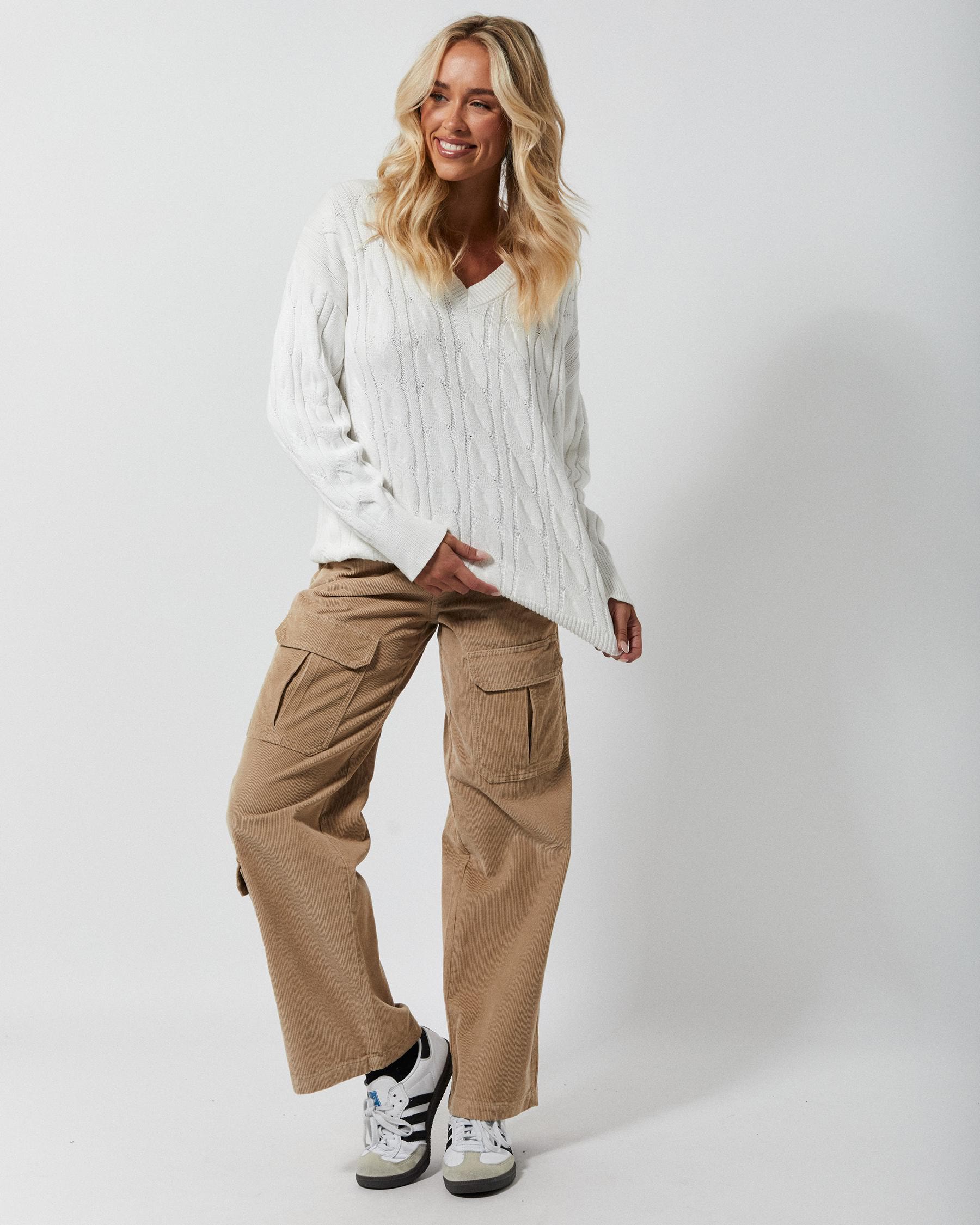Shop Ava And Ever Cambridge V Neck Knit Jumper In Cream - Fast Shipping ...