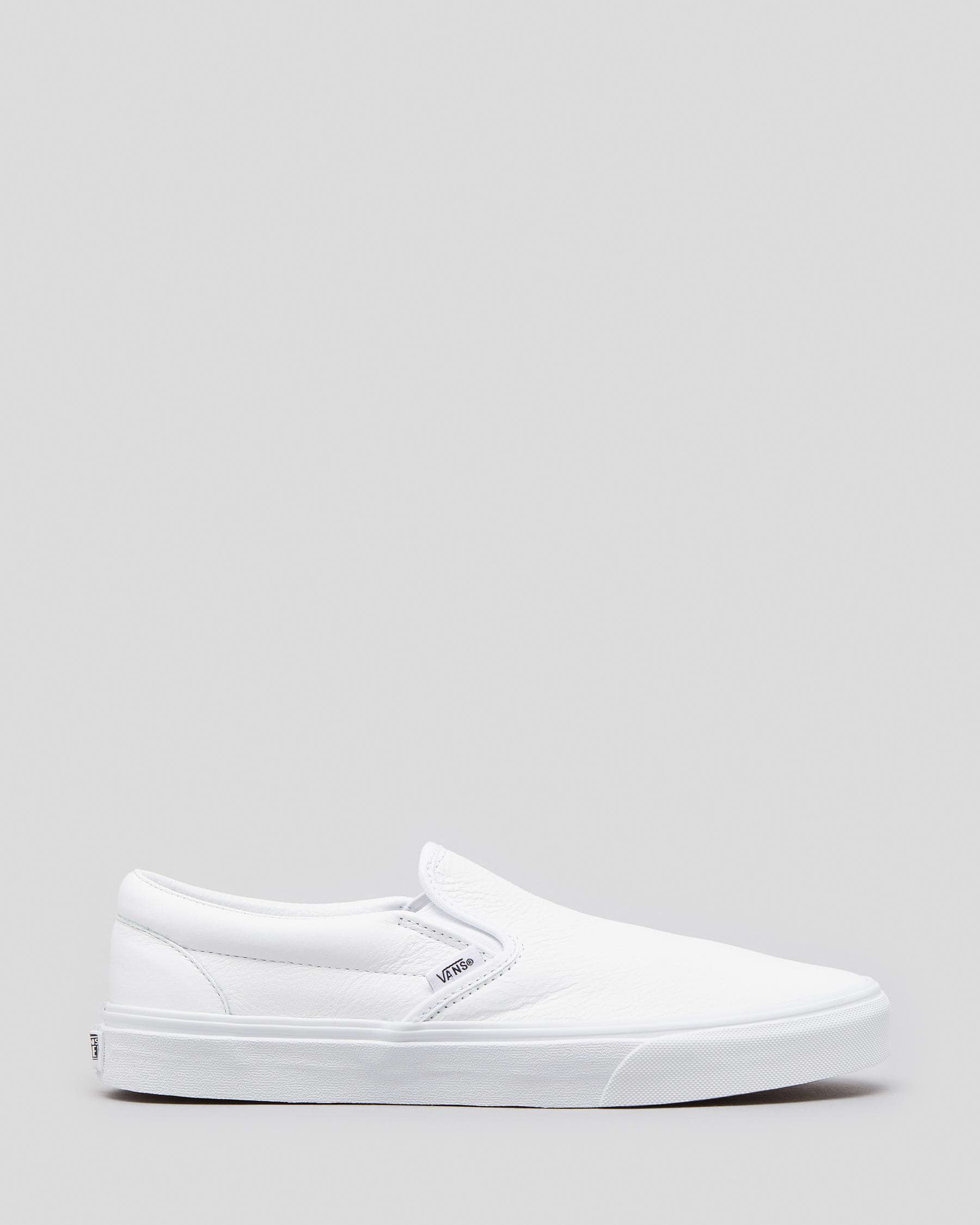 Vans Classic Slip-On Leather Shoes In True White - Fast Shipping & Easy ...