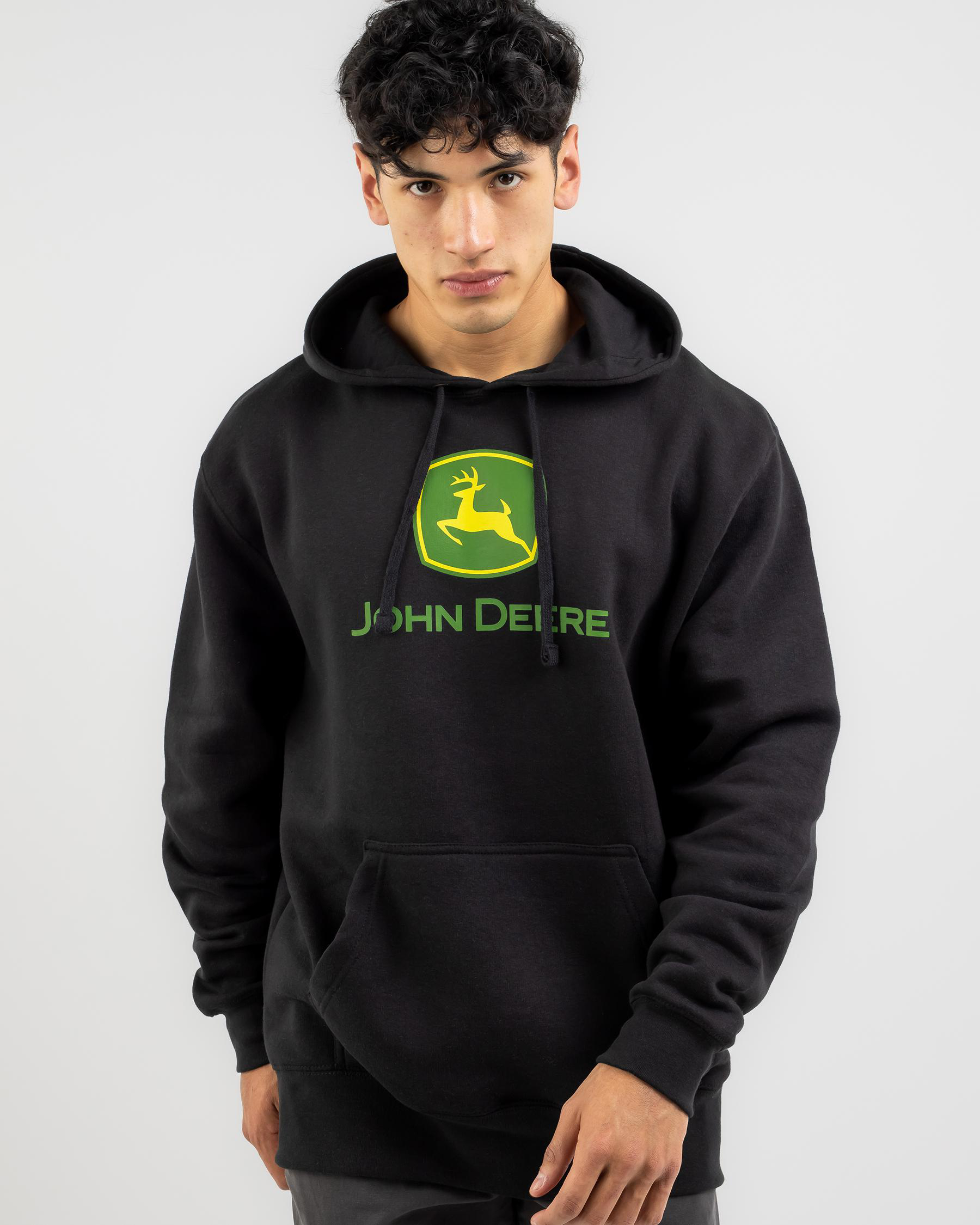 Shop John Deere Logo Fleece Hoodie In Black - Fast Shipping & Easy ...