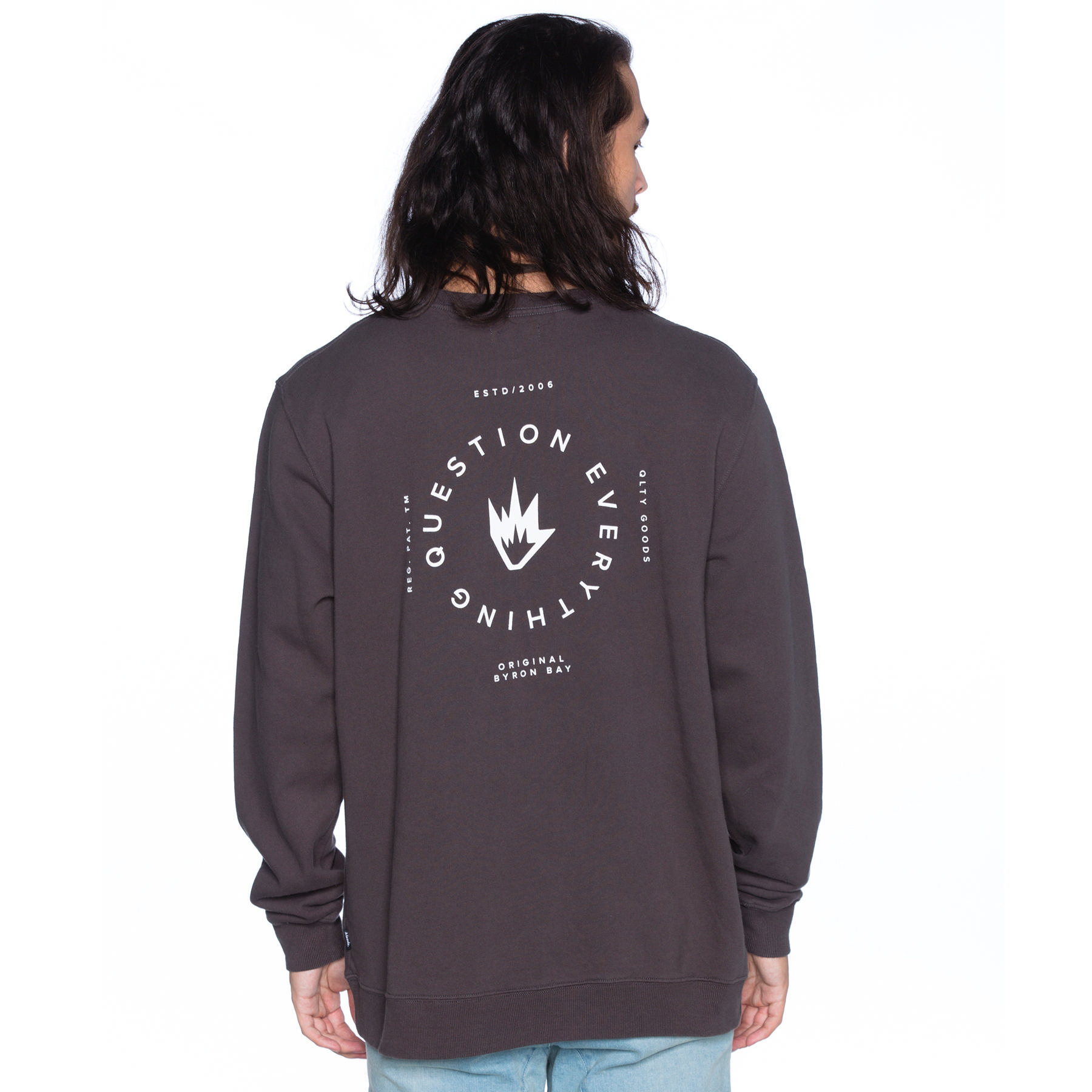 Shop Afends Questions Crew Sweatshirt In Faded Black - Fast Shipping ...