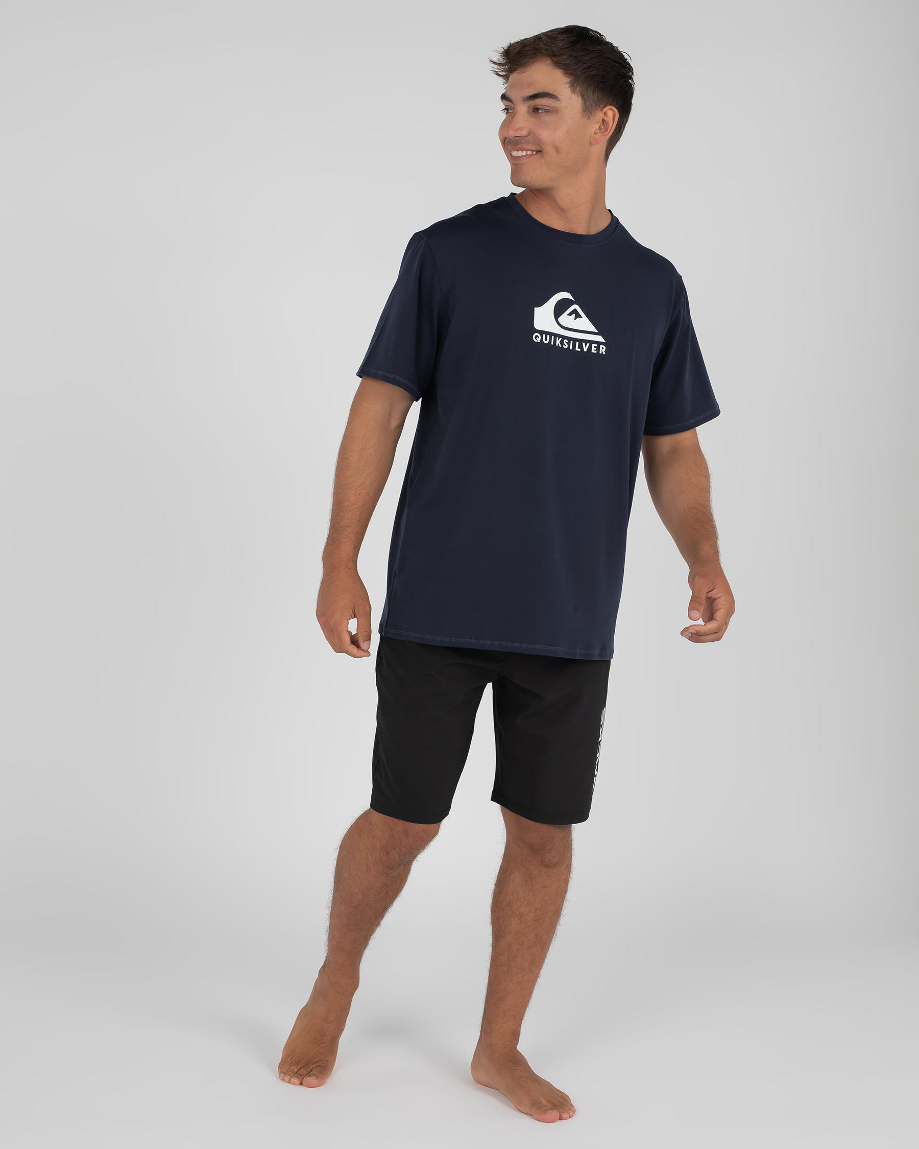 Shop Quiksilver Solid Streak Short Sleeve Rash Vest In Navy Blazer