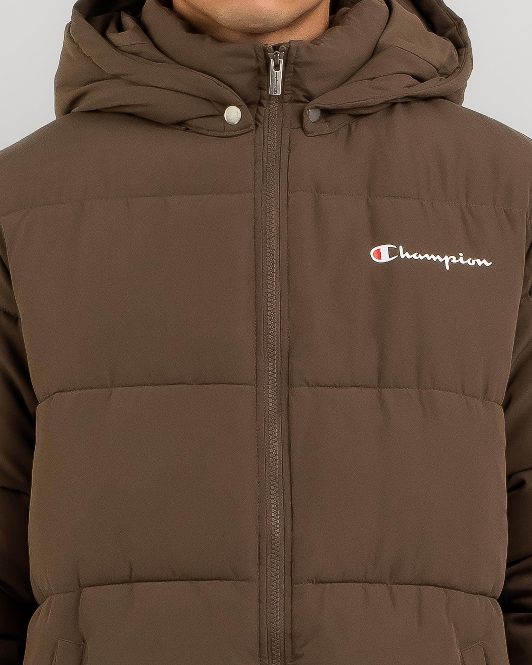 Champion Rochester Athletic Puffer Hooded Jacket In Espresso Martini ...