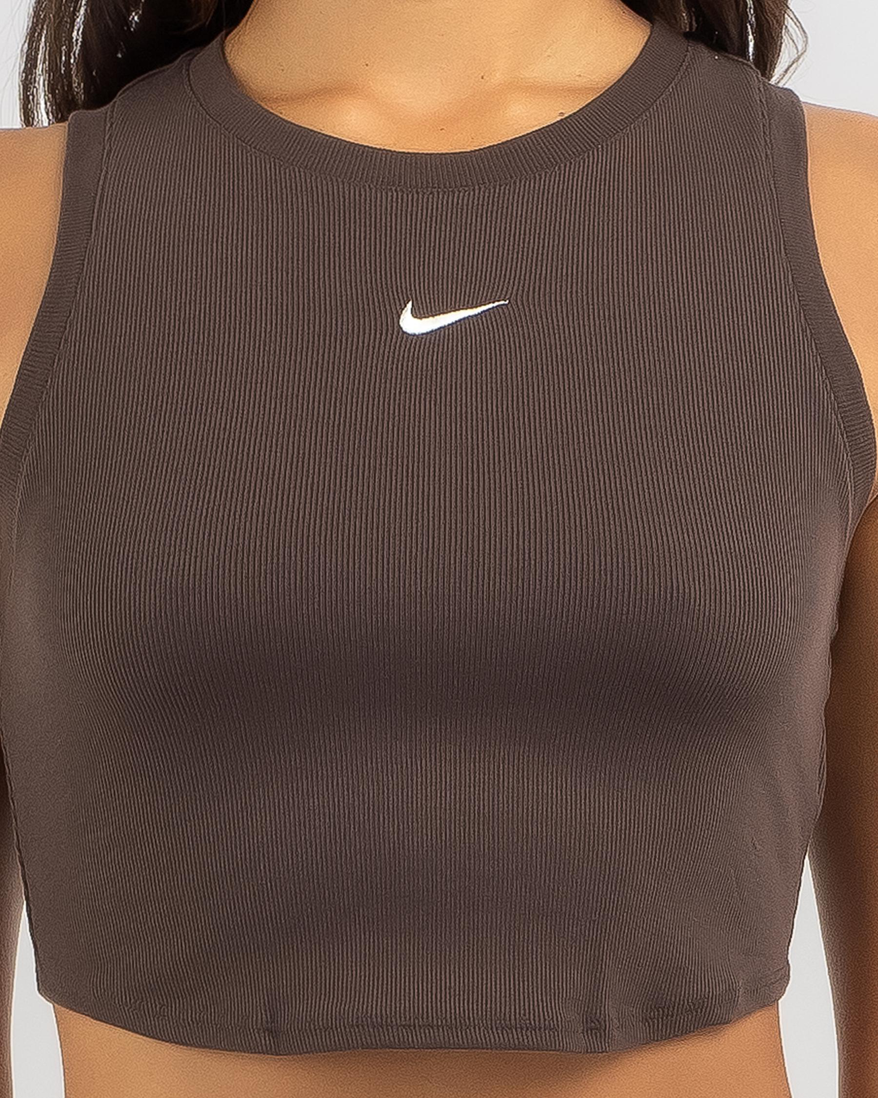 Nike Essential Rib Crop Tank Top In Baroque Brown/sail - Fast Shipping ...