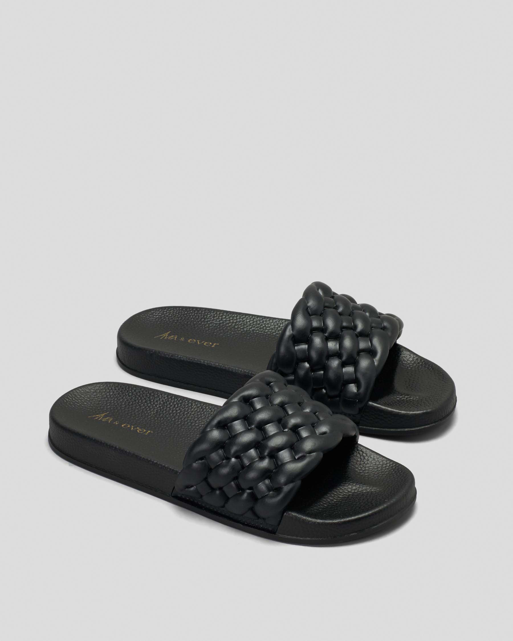 Ava And Ever Lexi Plait Slide Sandals In Black - Fast Shipping & Easy ...