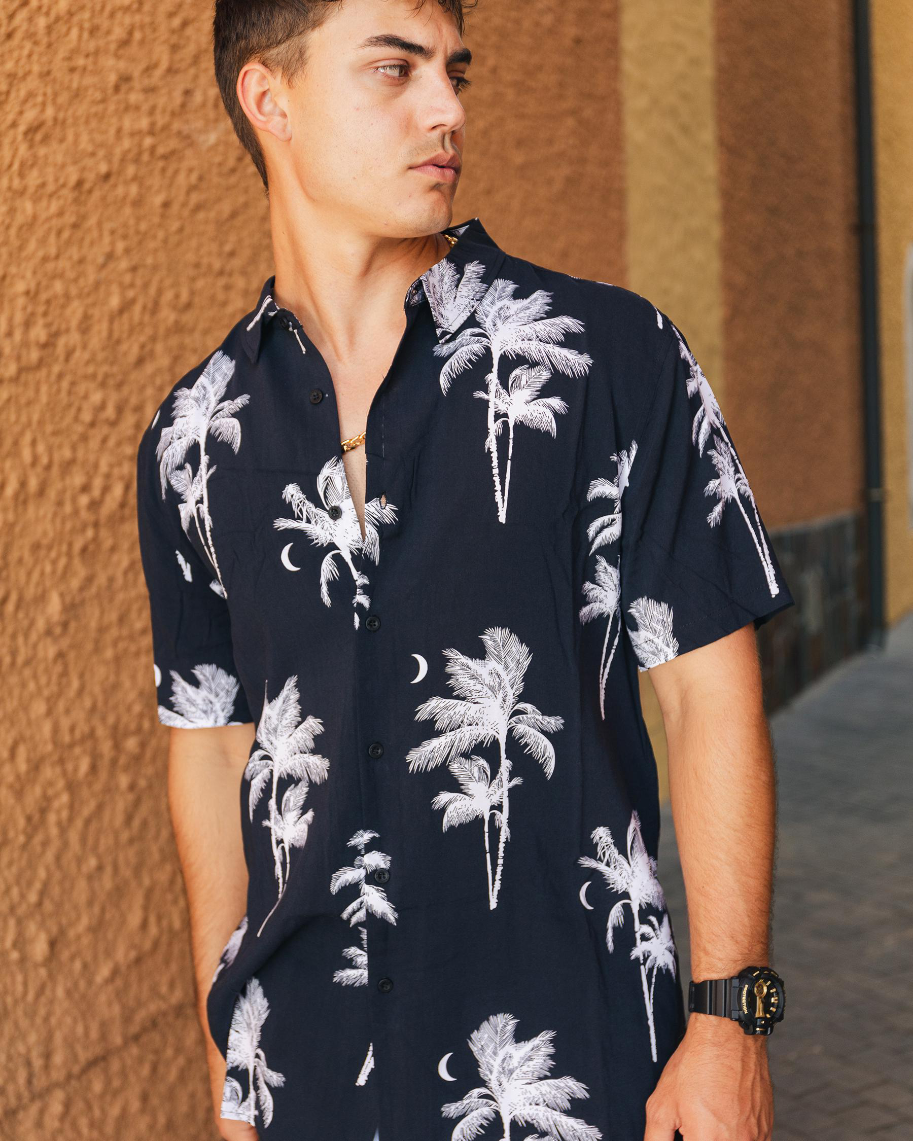 Shop Lucid Palm Beach Short Sleeve Shirt In Black Fast Shipping
