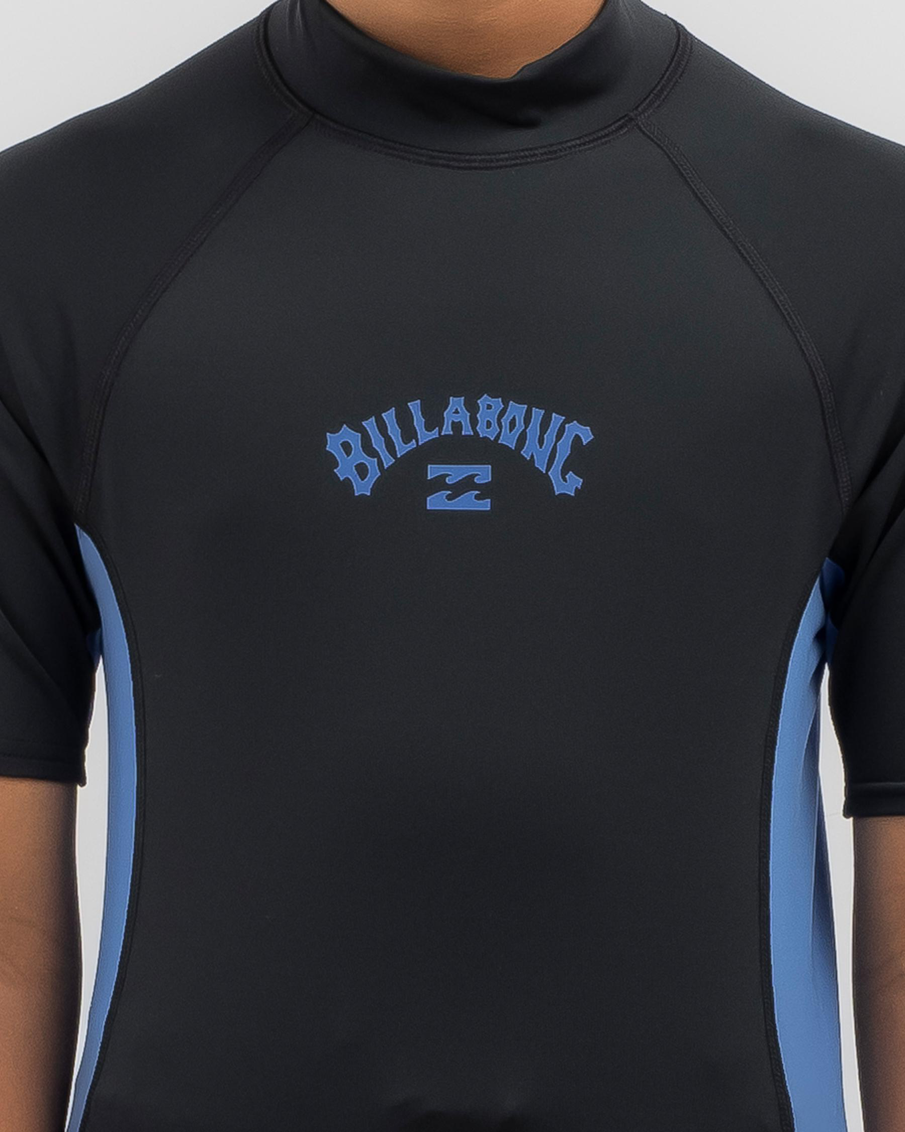Shop Billabong Boys' Arch Short Sleeve Rash Vest In Black/summer Blue ...