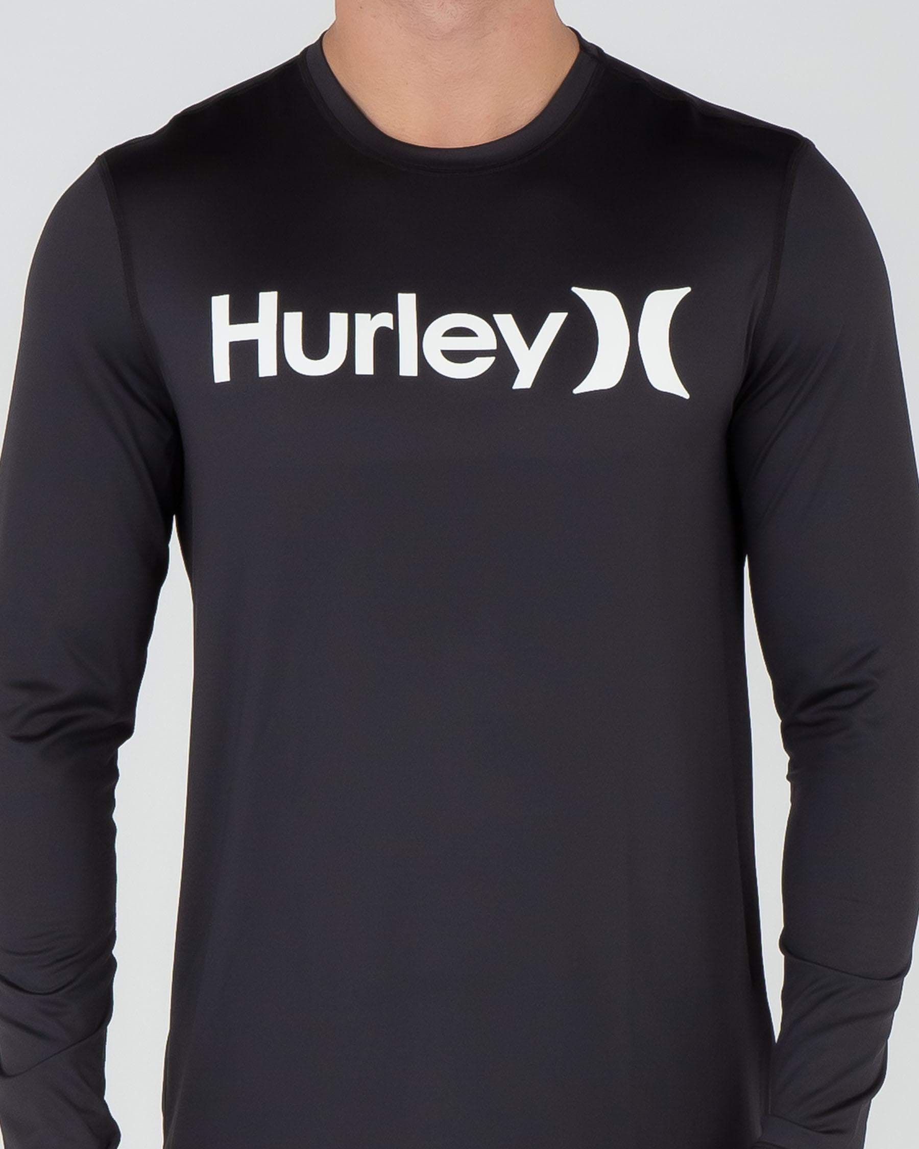 Shop Hurley One & Only Long Sleeve Rash Vest In Black Fast Shipping