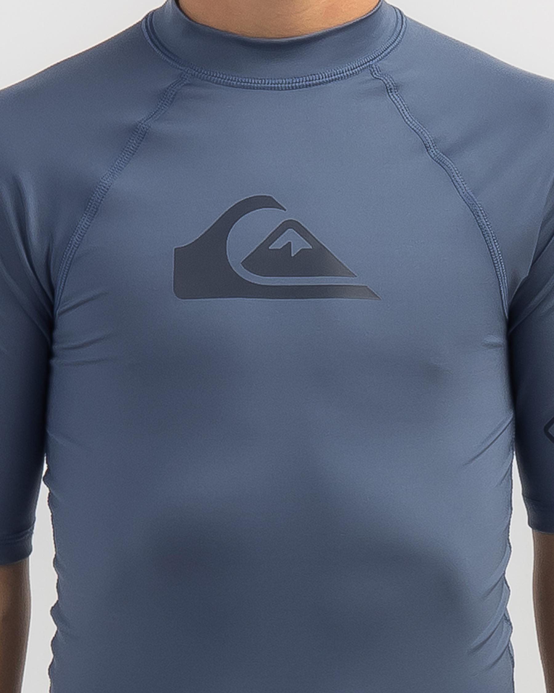 Shop Quiksilver Boys' All Time Short Sleeve Rash Vest In Bering Sea