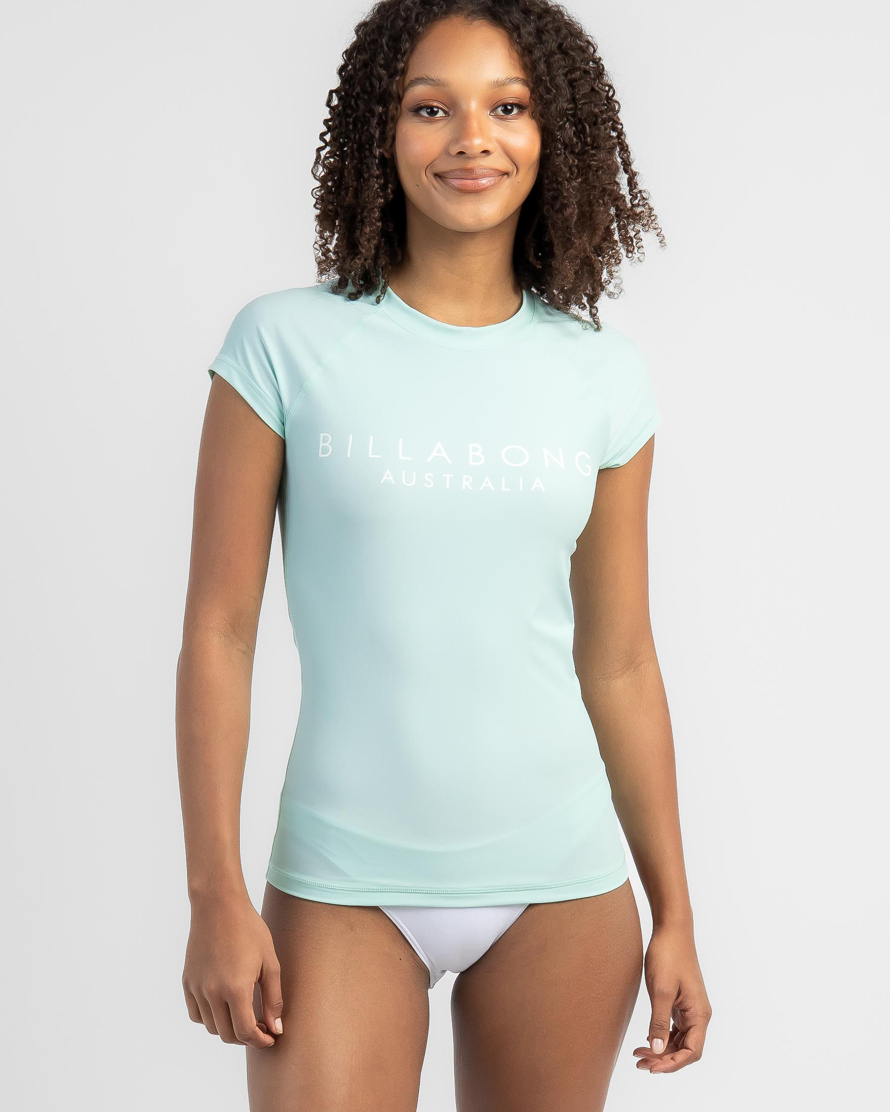 Shop Billabong Serentiy Cap Sleeve Rash Vest In Aqua Fast Shipping