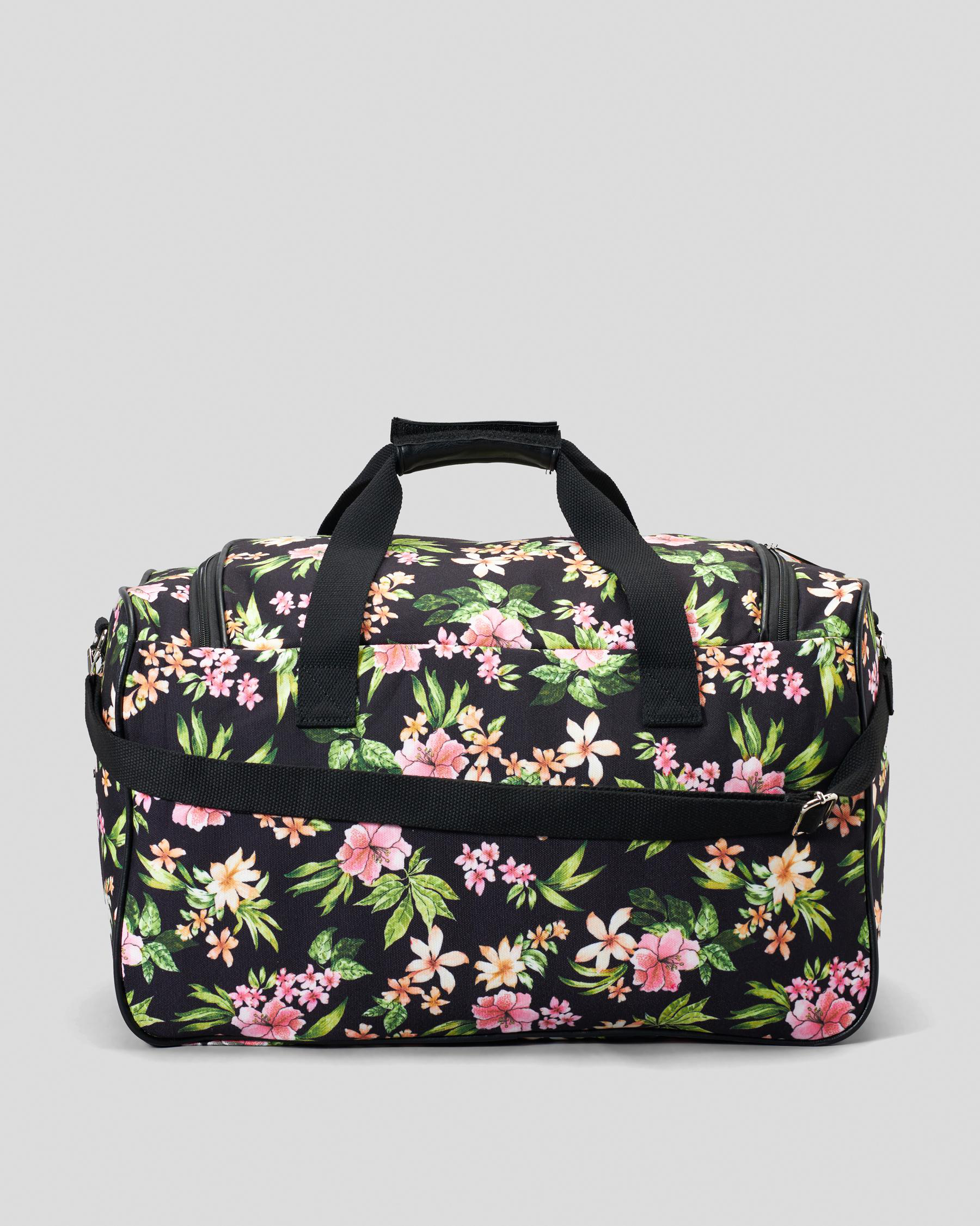 Shop Mooloola Poppy Overnight Bag In Black/pink Floral Fast Shipping
