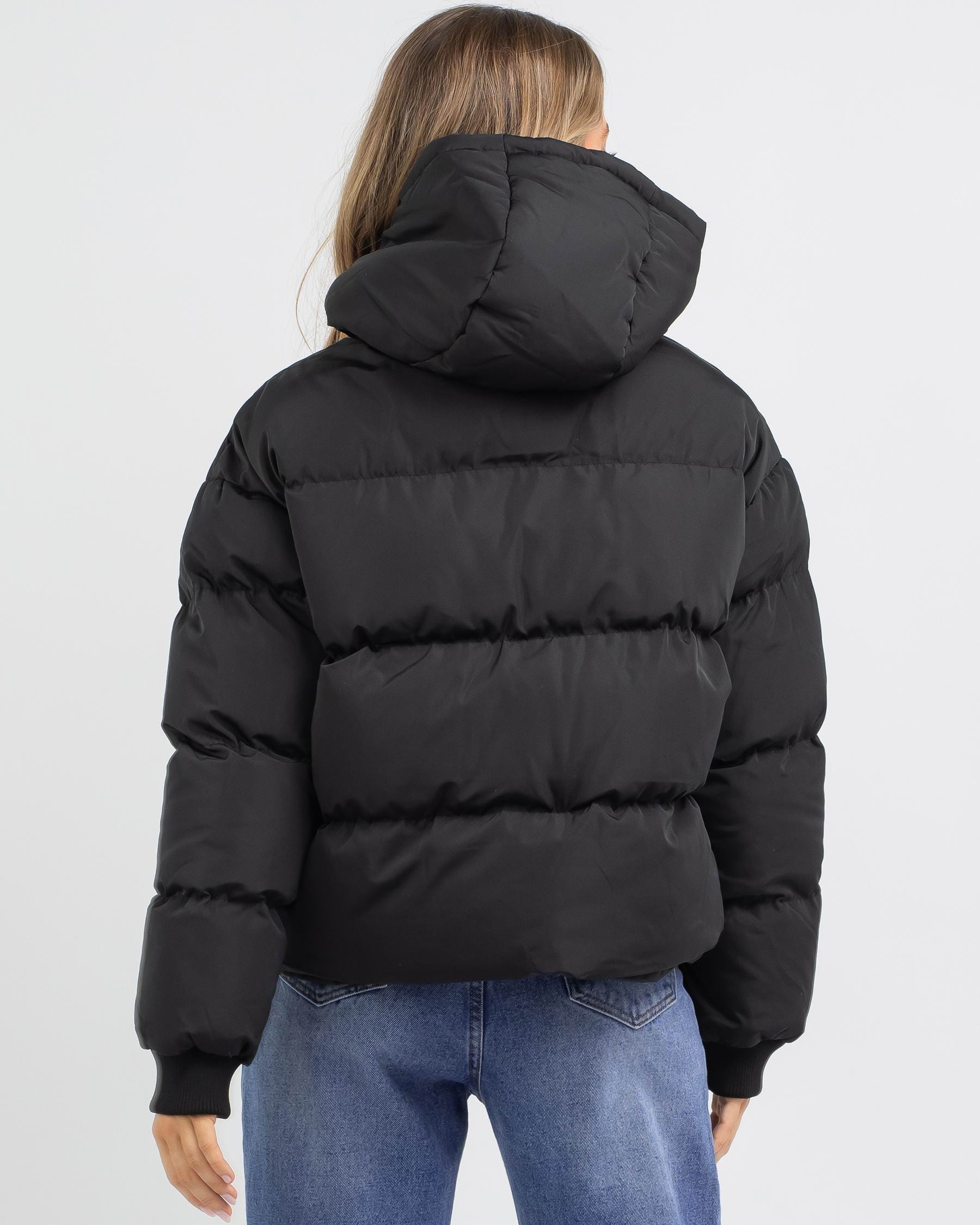 Stussy Graffiti Hooded Puffer Jacket In Black - Fast Shipping & Easy ...