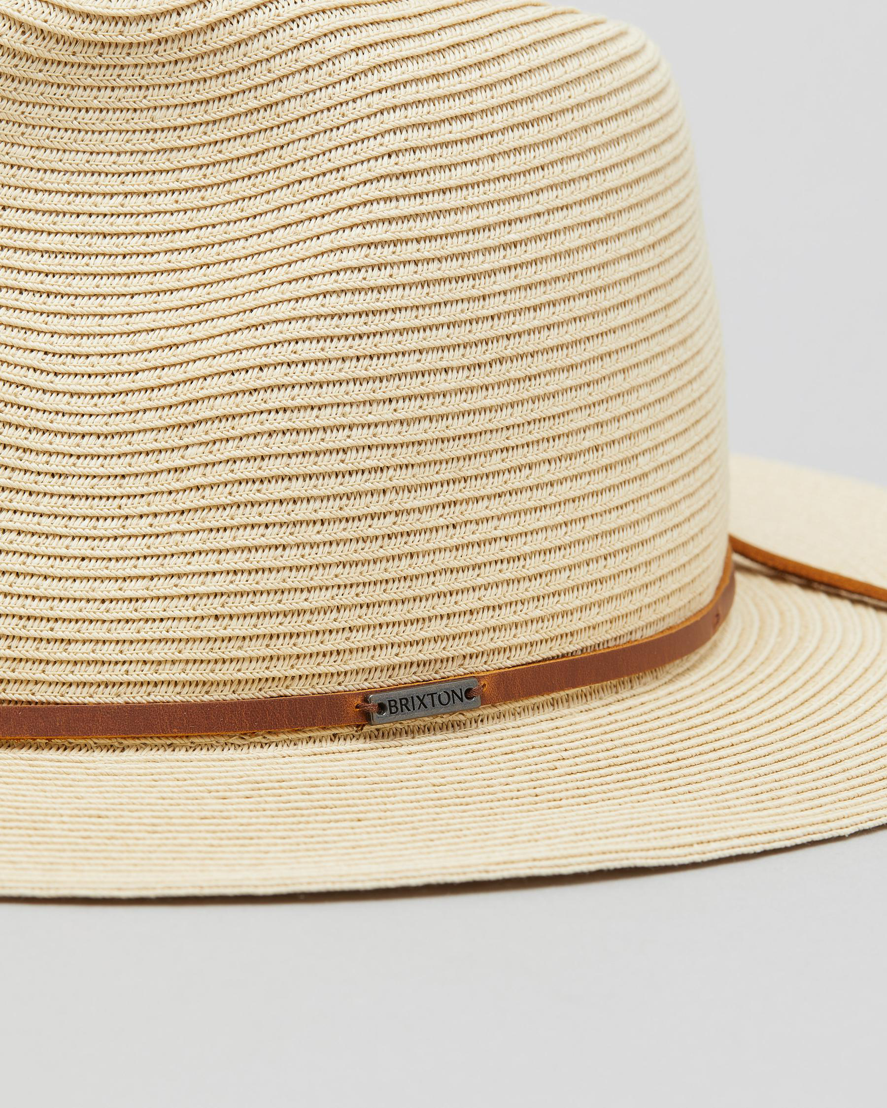 Brixton Small‎ Wesley Braided Toyo Straw Fedora New Women’s Beige Brown Trim Hat Unisex Wesley Straw Packable Fedora in Tan – Brixton Europe main image 2