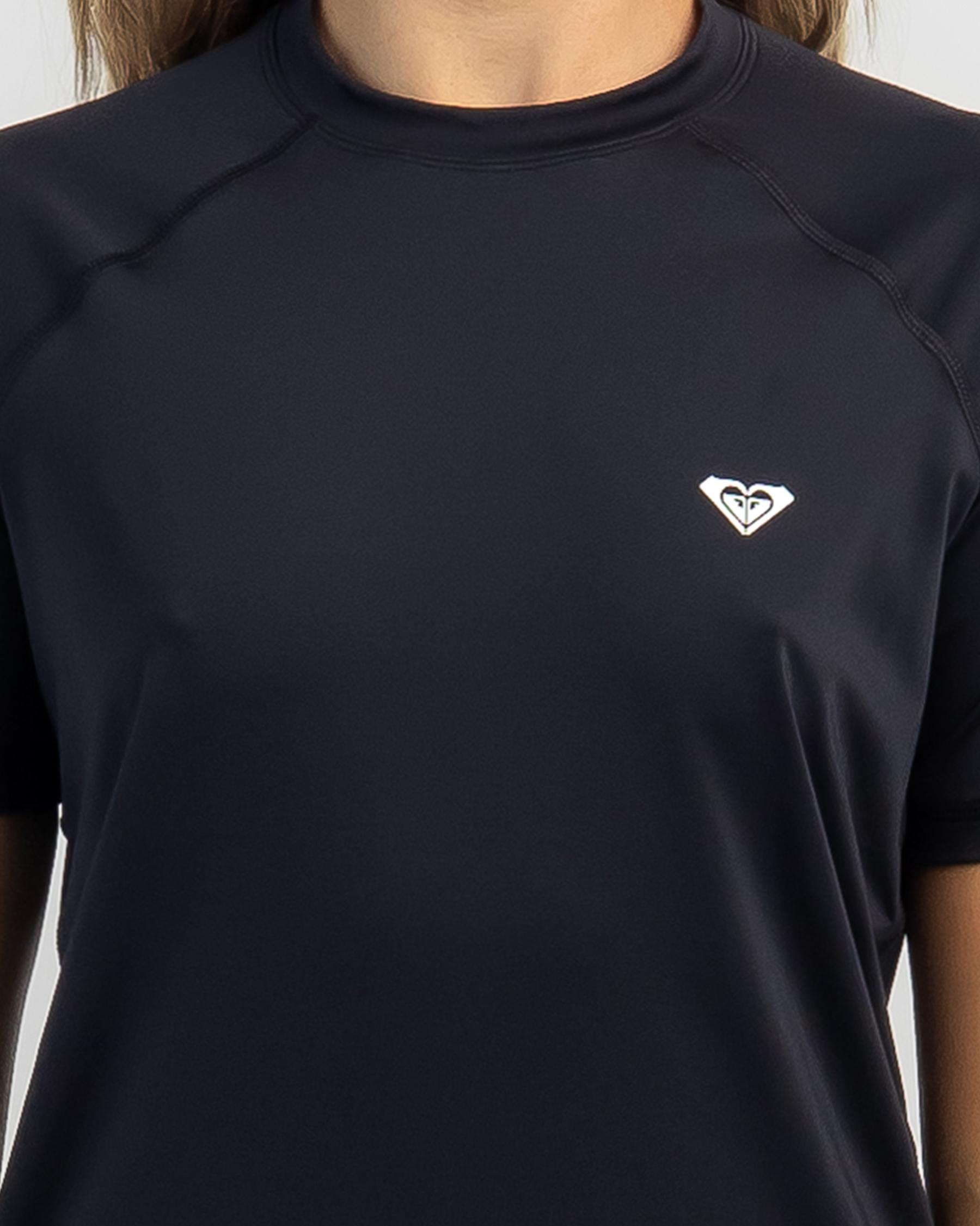 Shop Roxy Essential Short Sleeve Rash Vest In Anthracite - Fast ...