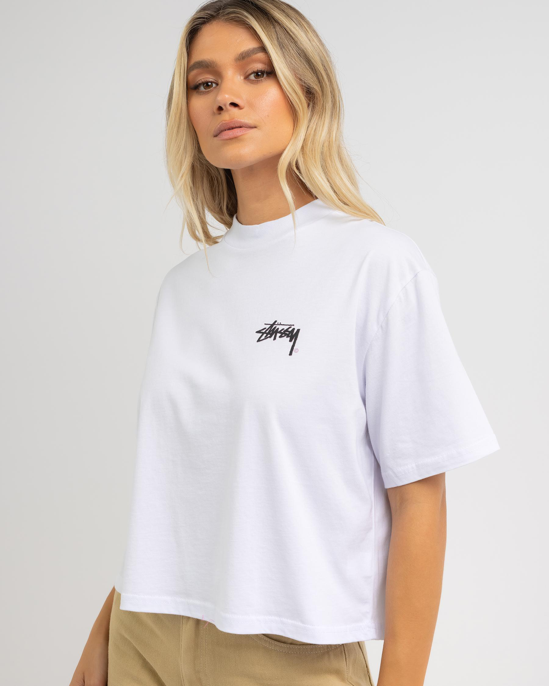 Shop Stussy Shadow Stock Boxy T-Shirt In White - Fast Shipping & Easy ...