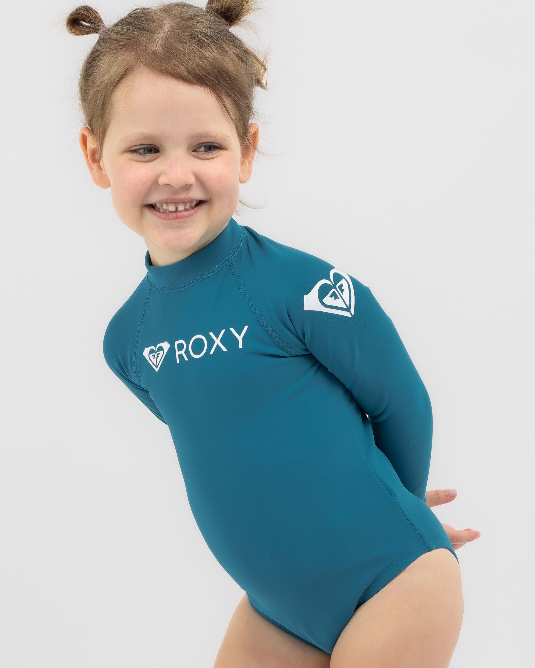 Shop Roxy Toddlers' Long Sleeve Heater Suftsuit In Crystal Teal - Fast ...