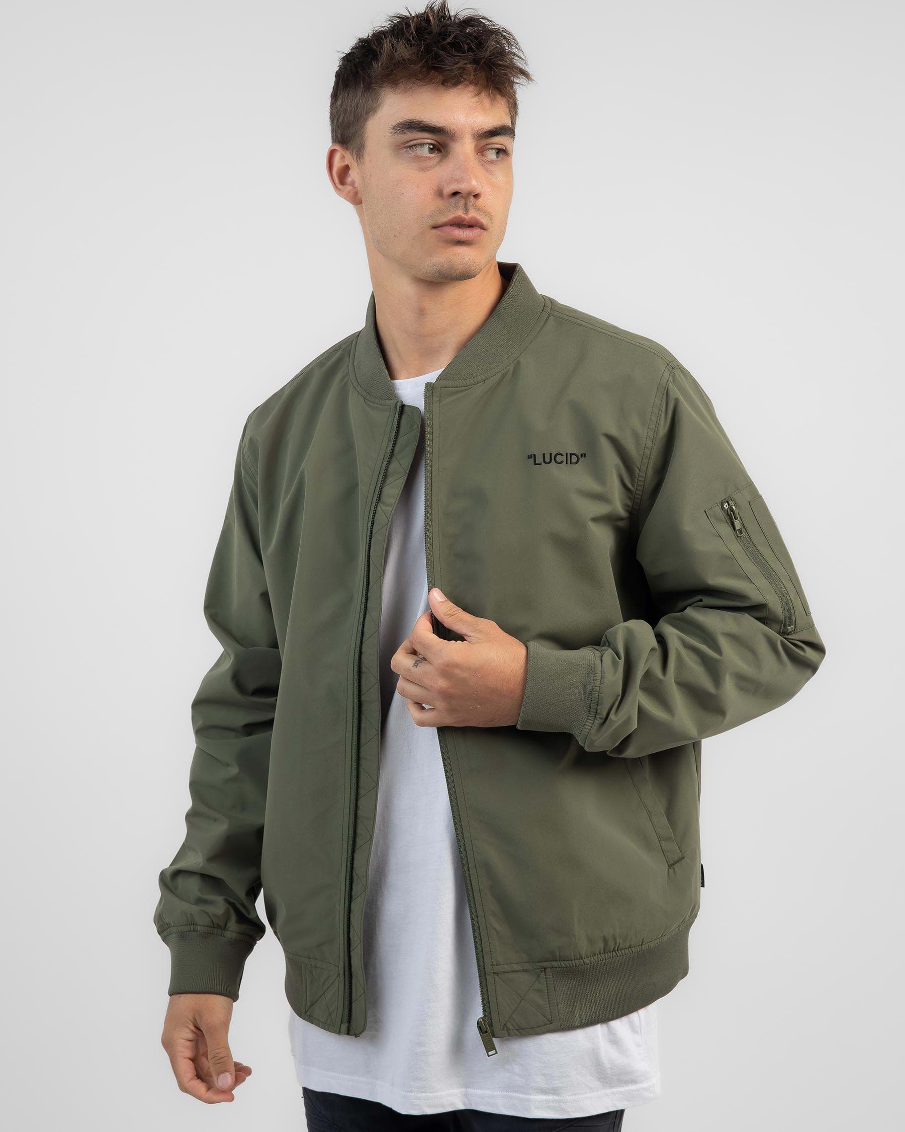 Shop Lucid Unofficial Bomber Jacket In Olive - Fast Shipping & Easy ...