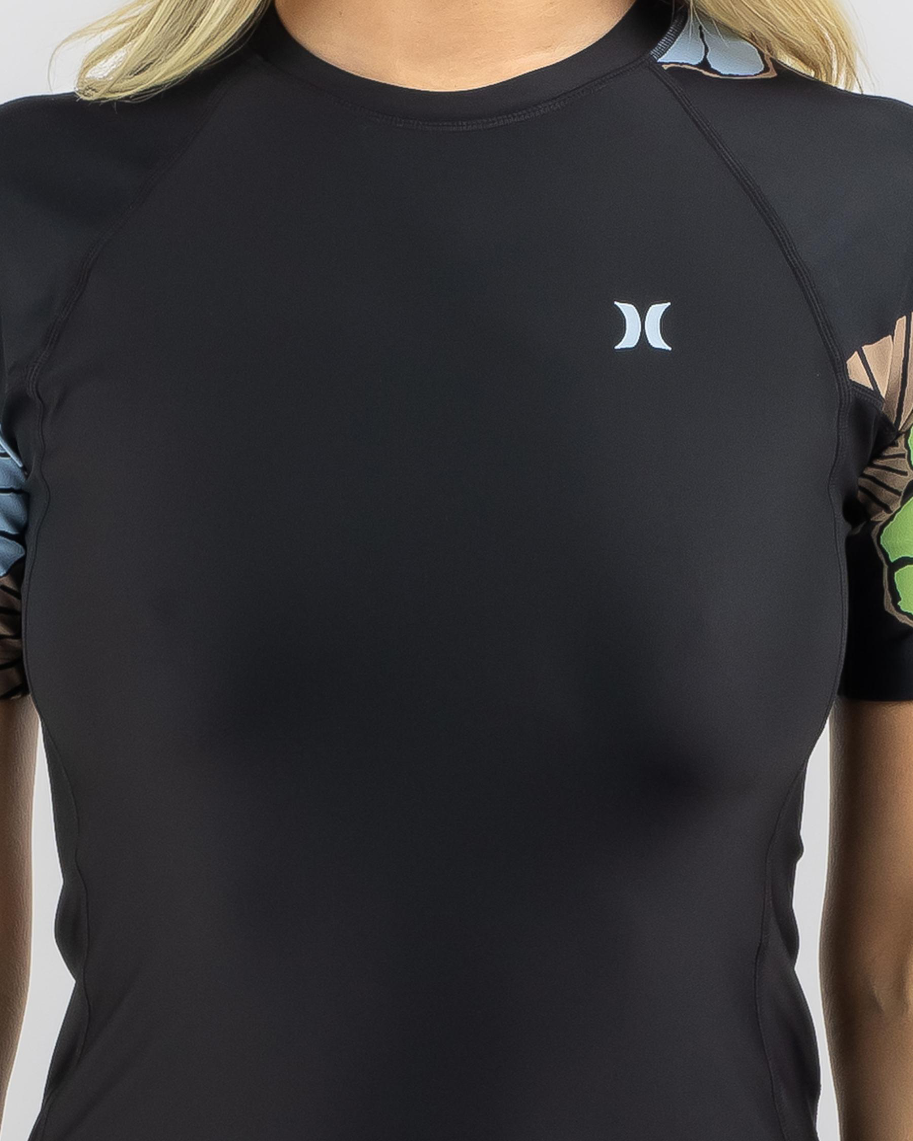 Shop Hurley Big Bloom Short Sleeve Rash Vest In Black Fast Shipping