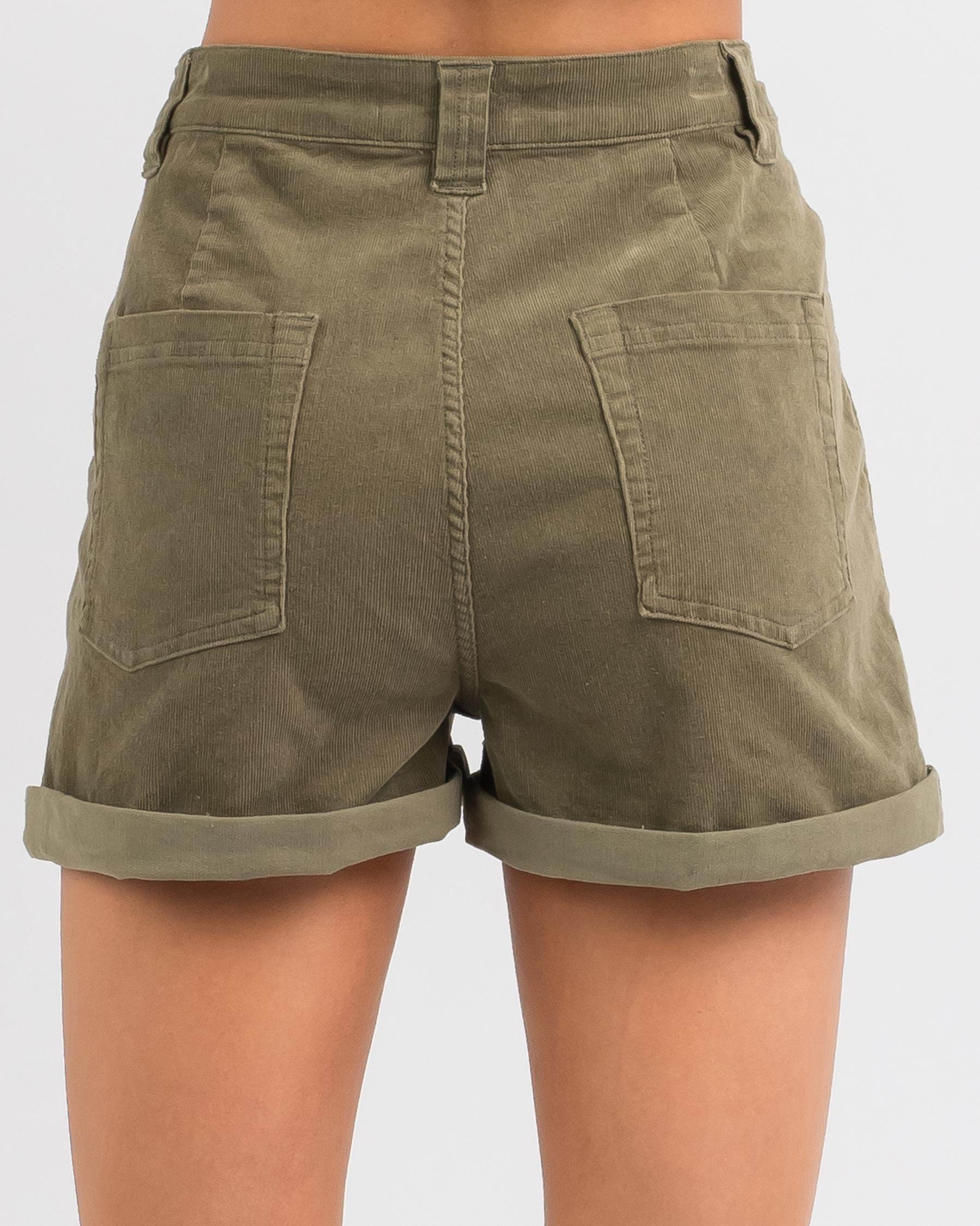 Rusty Westwood High Waisted Cord Shorts In Faded Olive - Fast Shipping ...