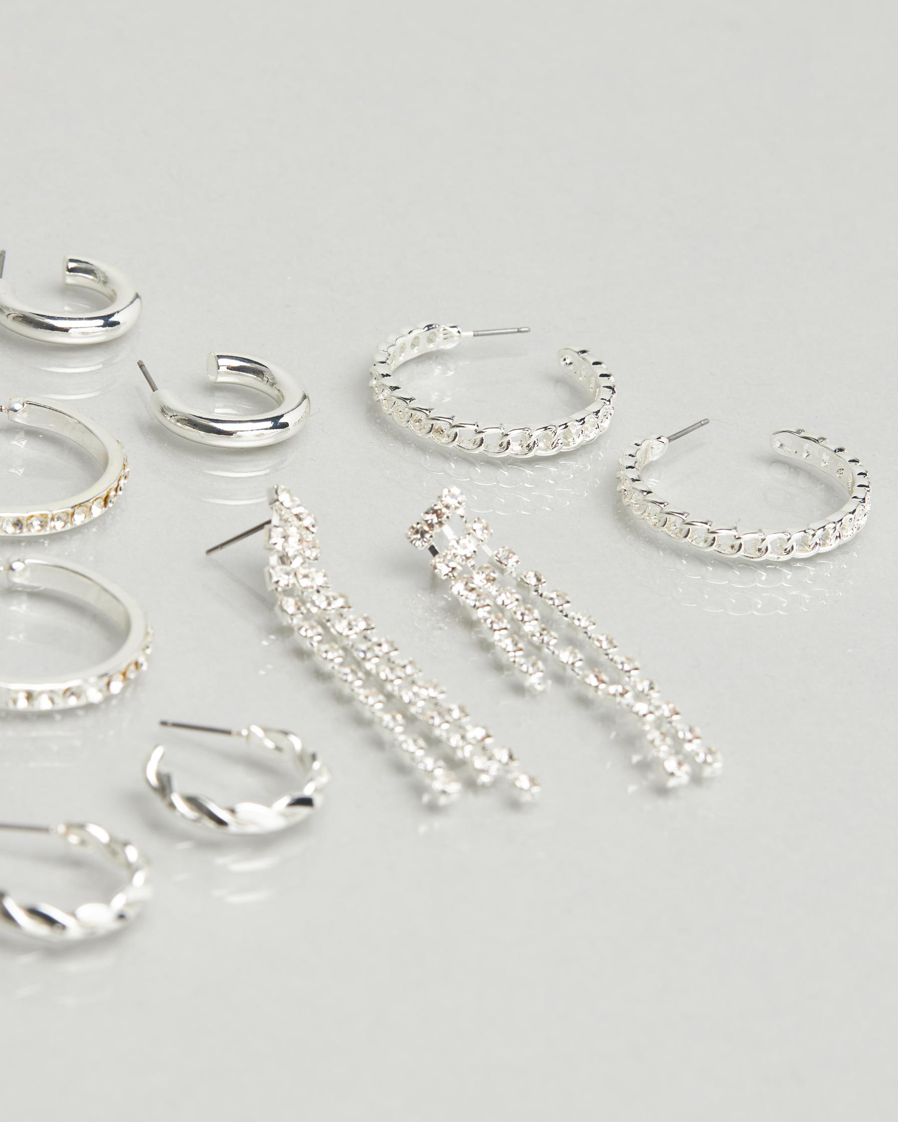 Shop Karyn In LA Material Girl Earring Pack In Shiny Silver Fast