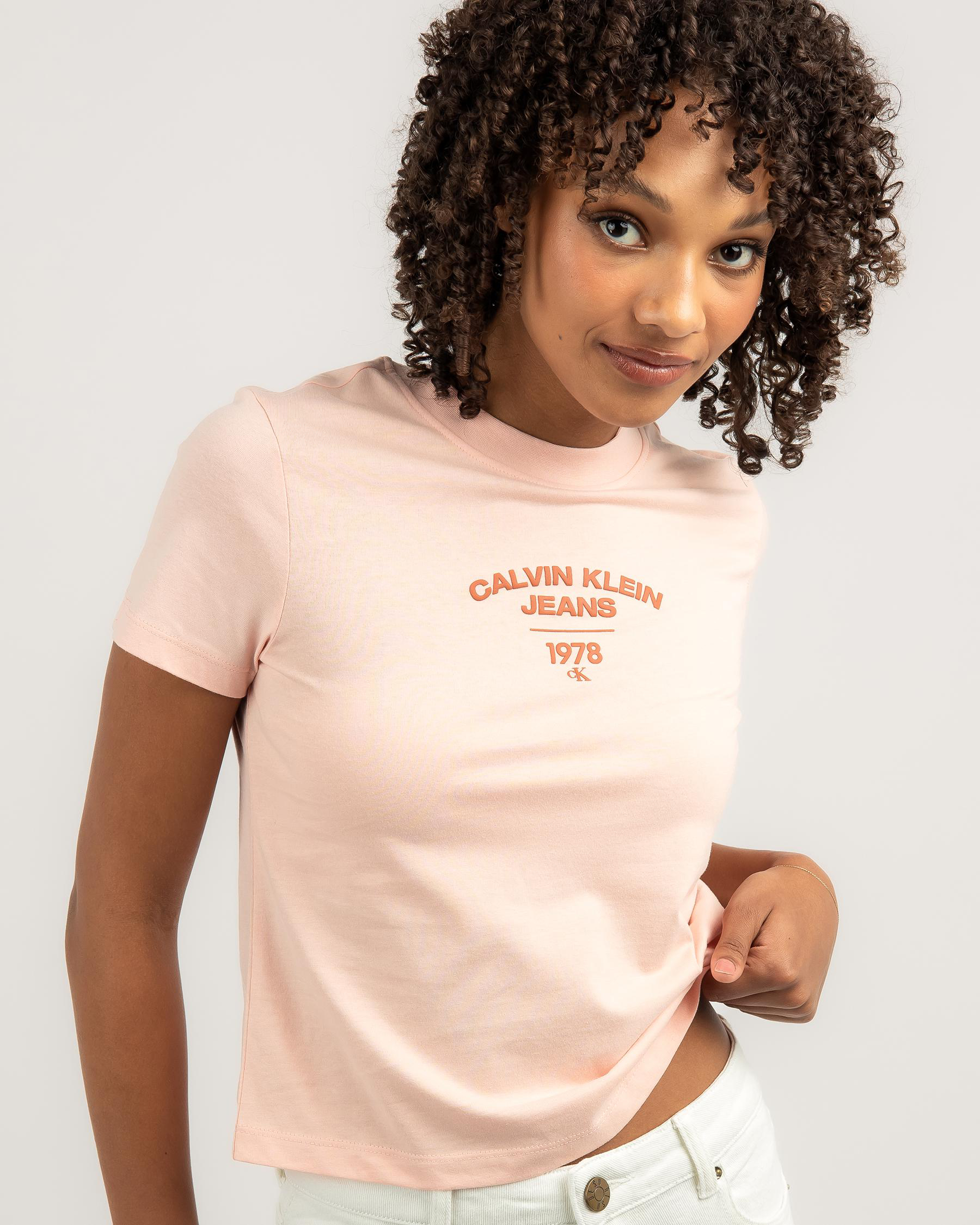 Calvin Klein Jeans Varsity Logo Baby Tee In Faint Blossom - FREE* Shipping  & Easy Returns - City Beach United States