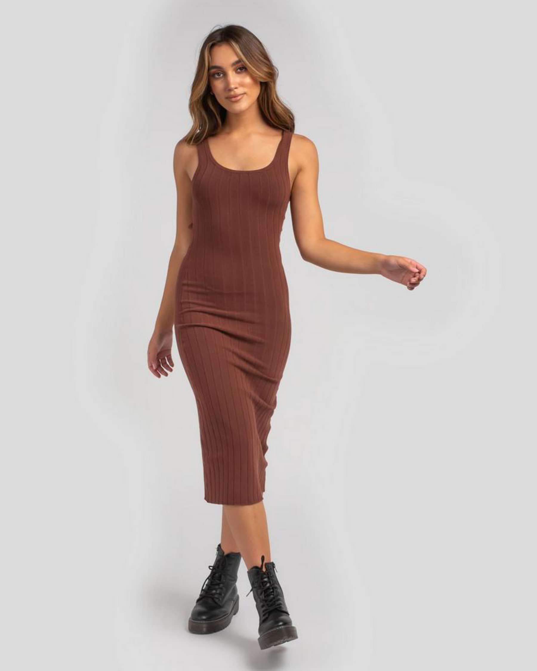 Ava And Ever On The Run Midi Dress In Brown - Fast Shipping & Easy ...