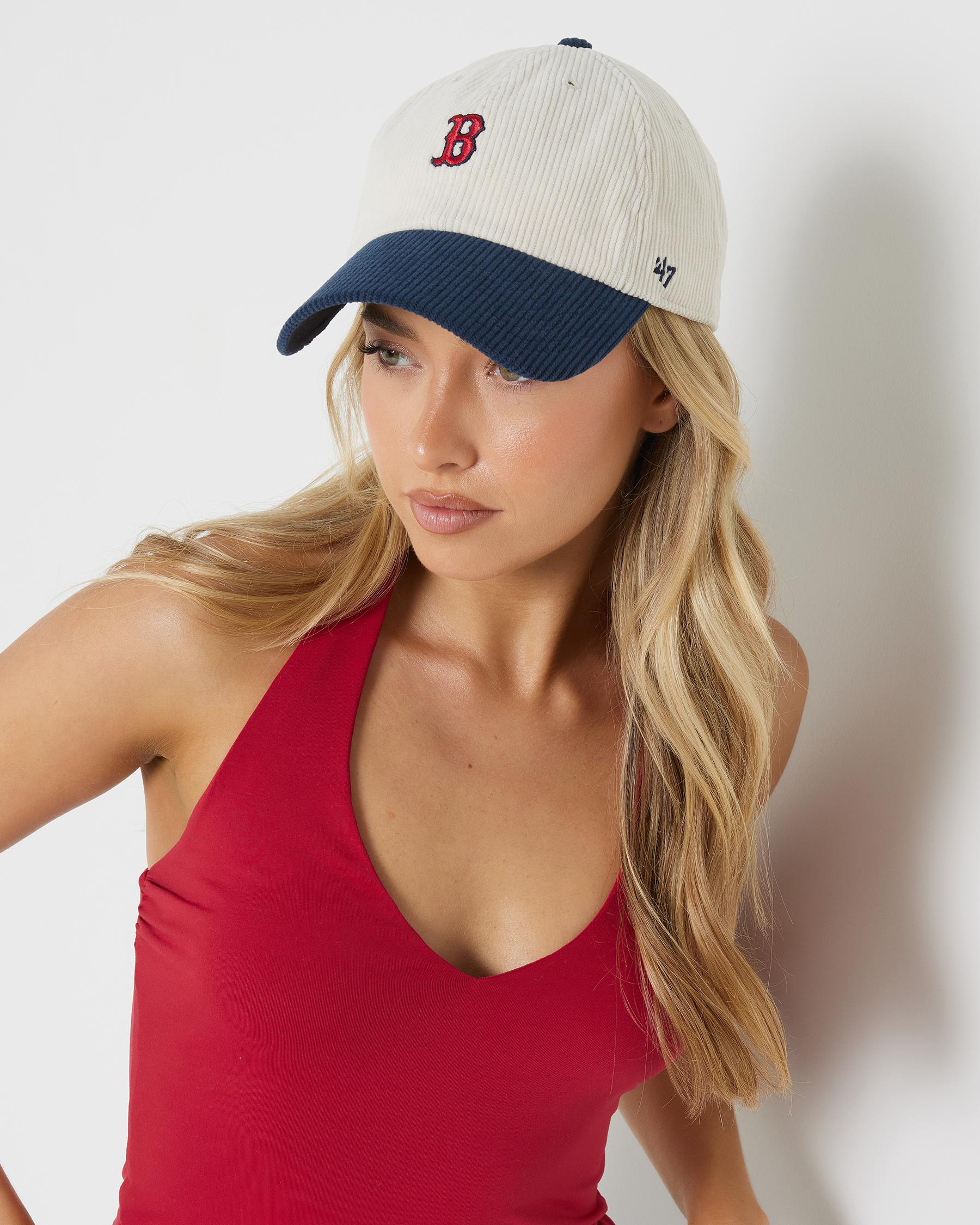 Shop Forty Seven Boston Red Sox Cap In Natural navy Fast Shipping 