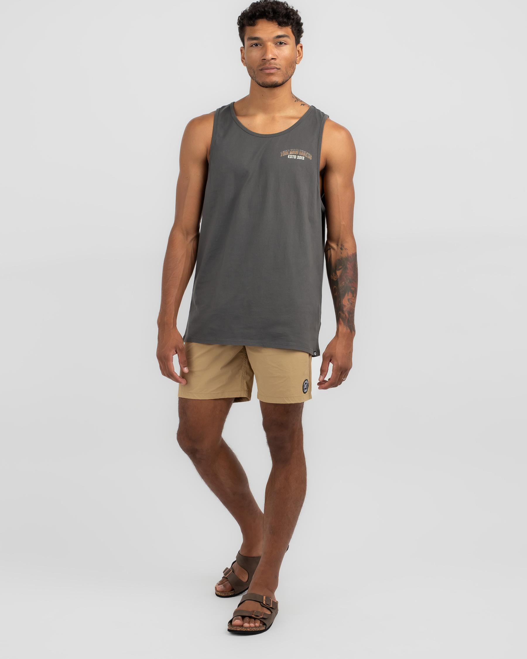 The Mad Hueys Full Throttle Singlet In Charcoal - Fast Shipping & Easy ...