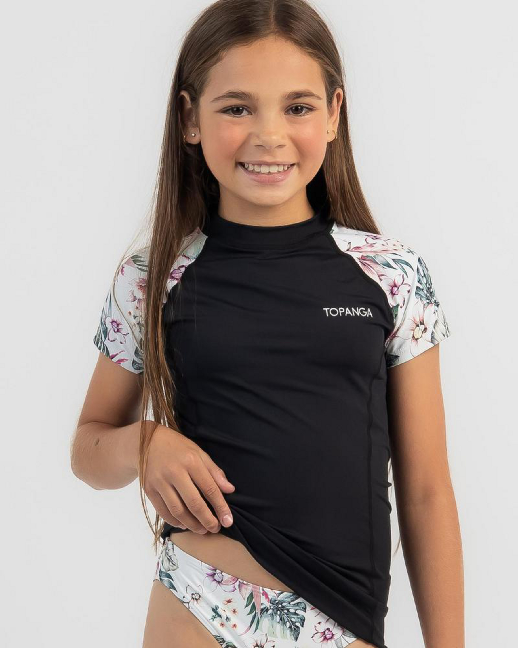 Topanga Girls' Audrina Rash Vest Set In Blk/whtmulti City Beach Australia