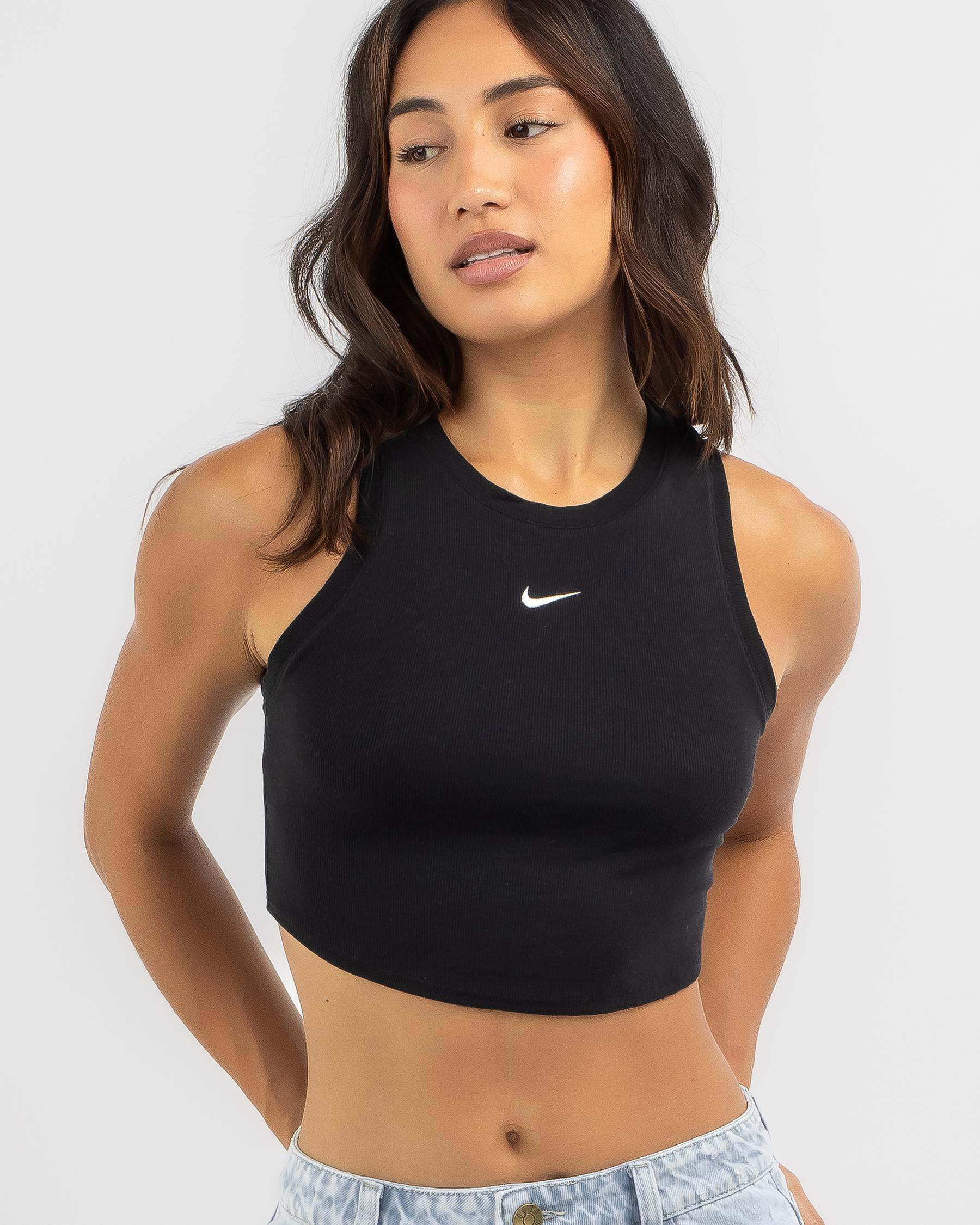 Nike Essential Rib Crop Tank Top In Black/sail - Fast Shipping & Easy ...