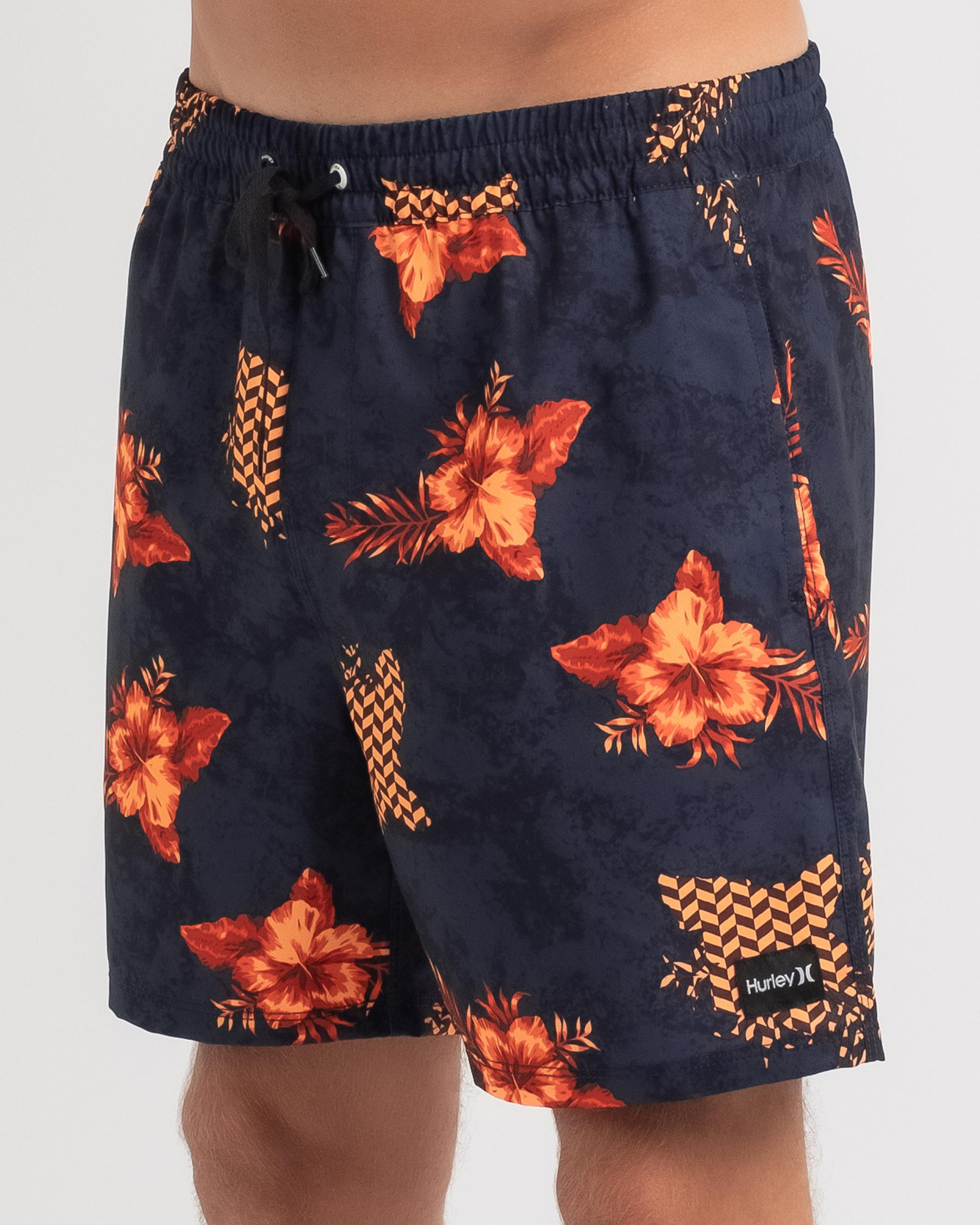 Hurley Popoyo Volley 17" Elastic Waist Board Shorts In Obsidian Fast